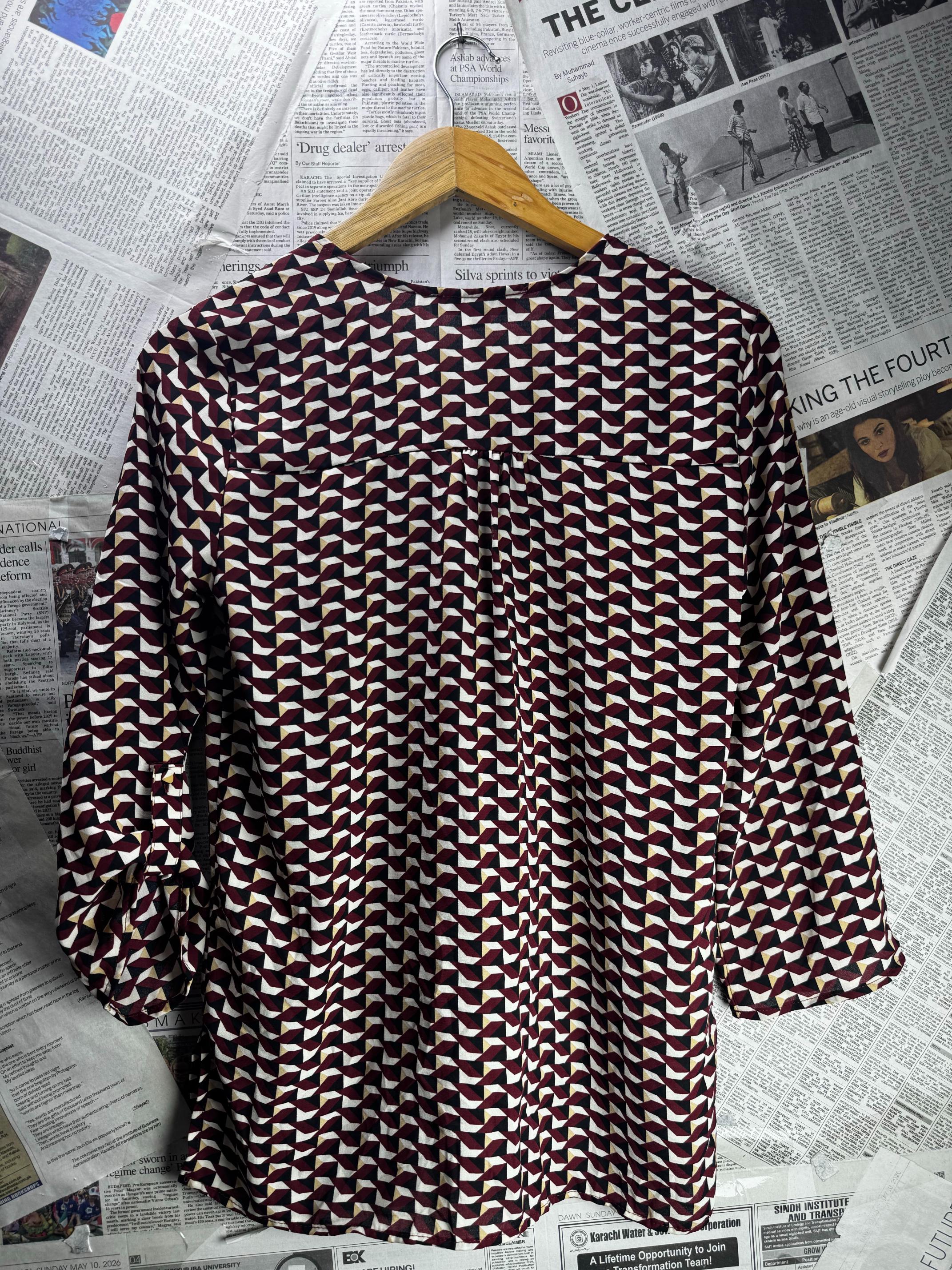 Primark® Medium | Bust: 19" | Geometrical | Shirt | B8 - 5711 - Genuine Maal