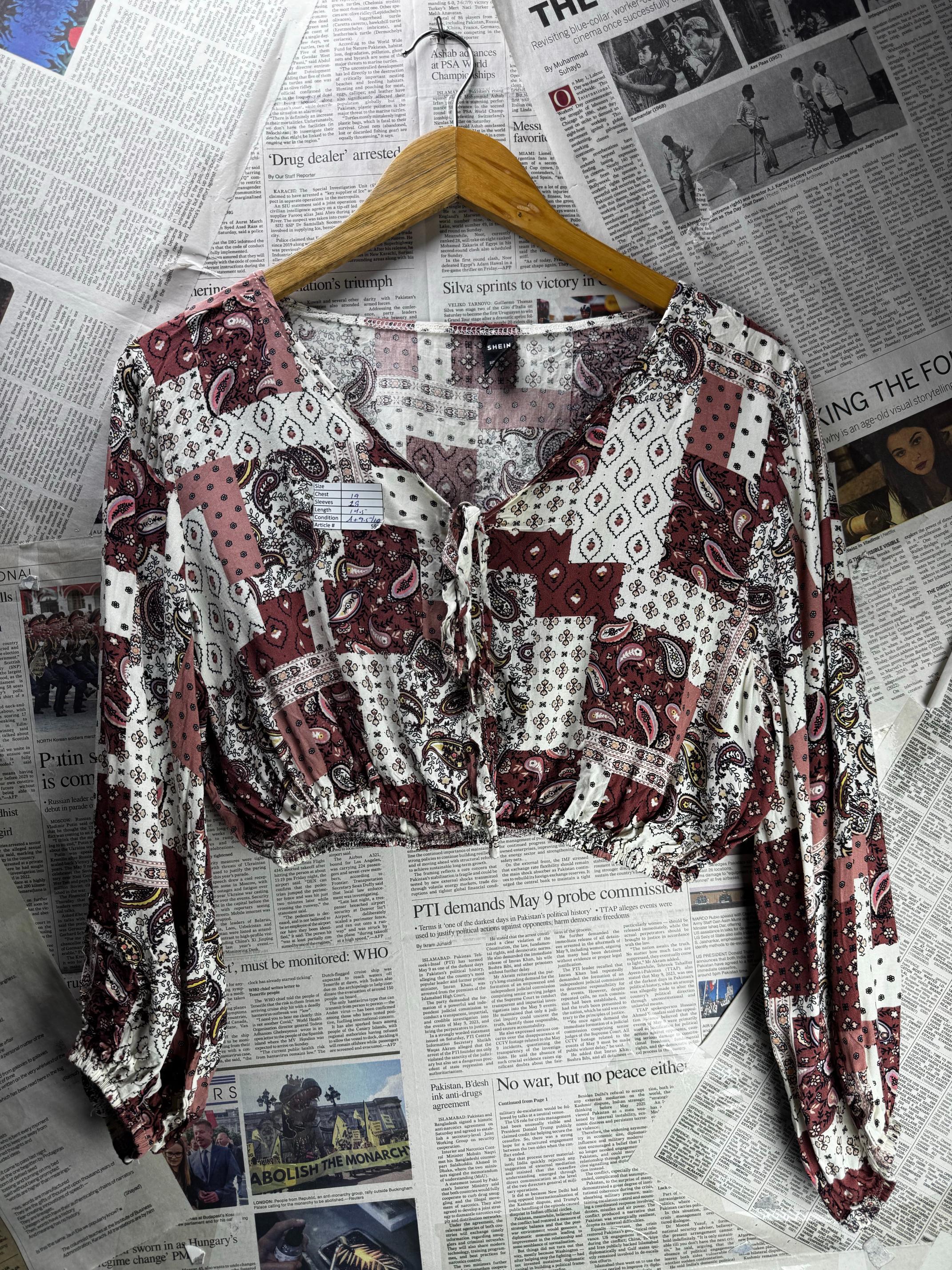Shein® Medium | Bust: 19" | Paisley | Crop Top | B8 - 5917 - Genuine Maal