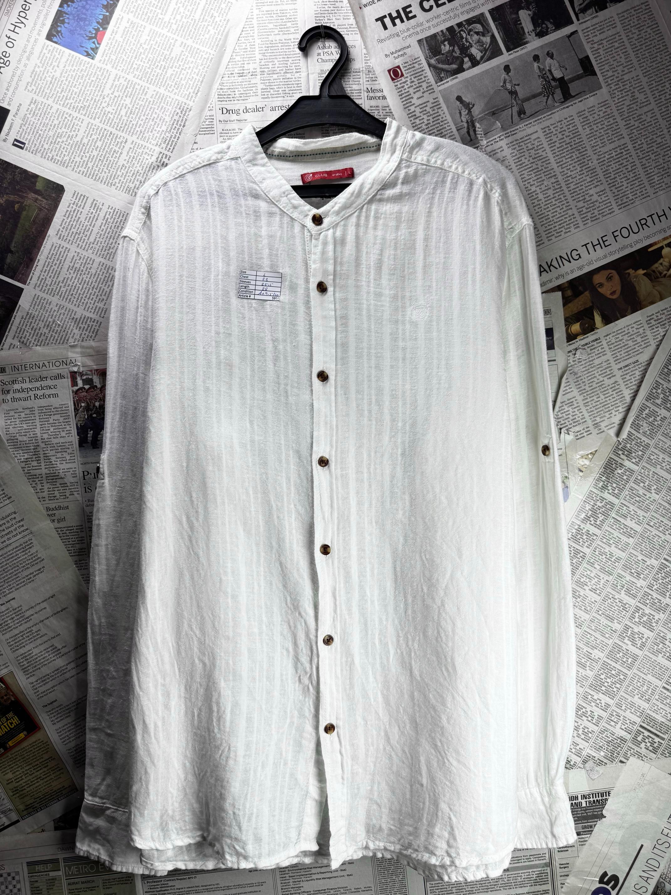 Gemo® Large | Chest: 23" | White | Shirt | Cotton-Linen | M3 - 5918 - Genuine Maal