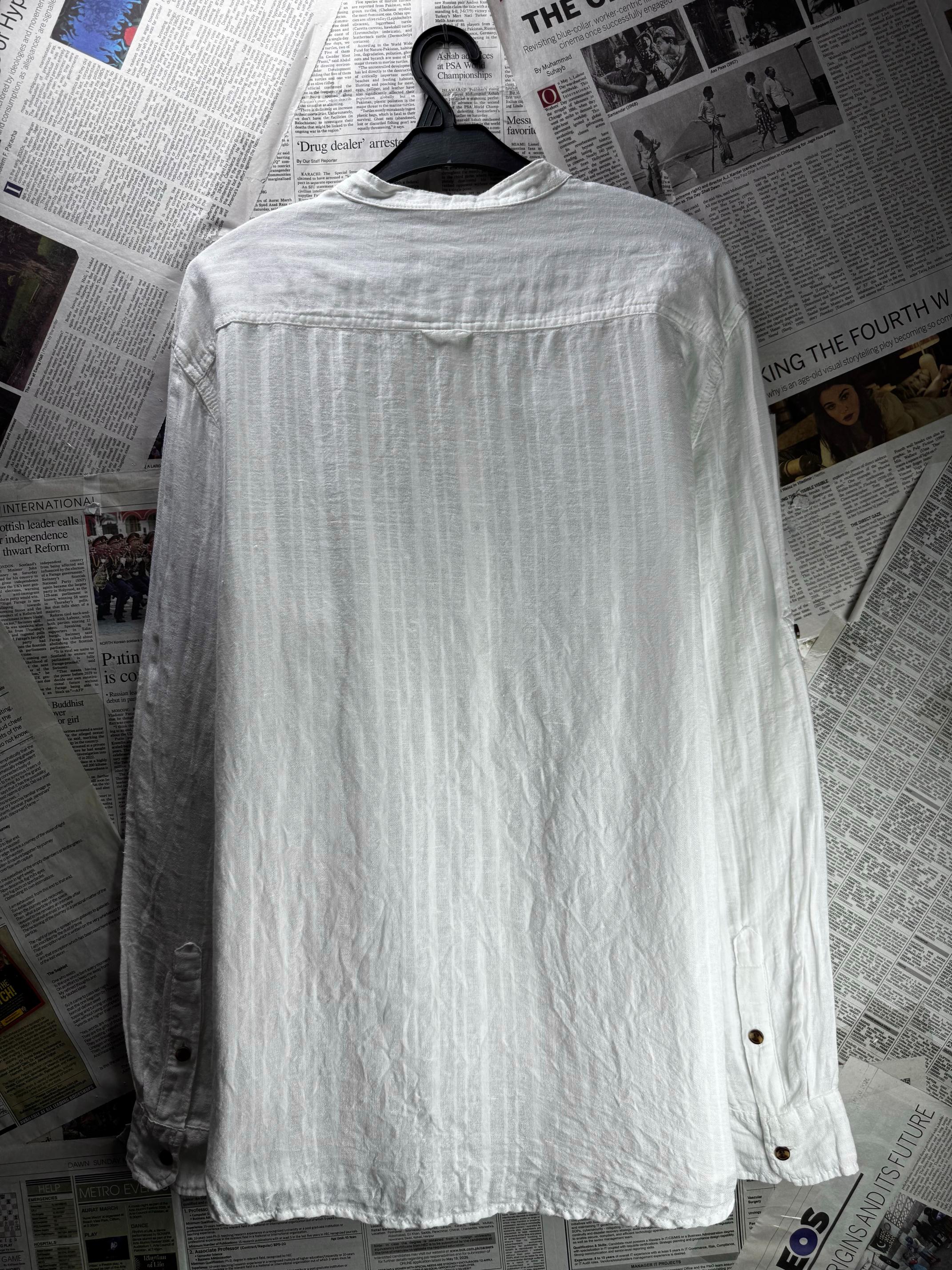 Gemo® Large | Chest: 23" | White | Shirt | Cotton-Linen | M3 - 5918 - Genuine Maal