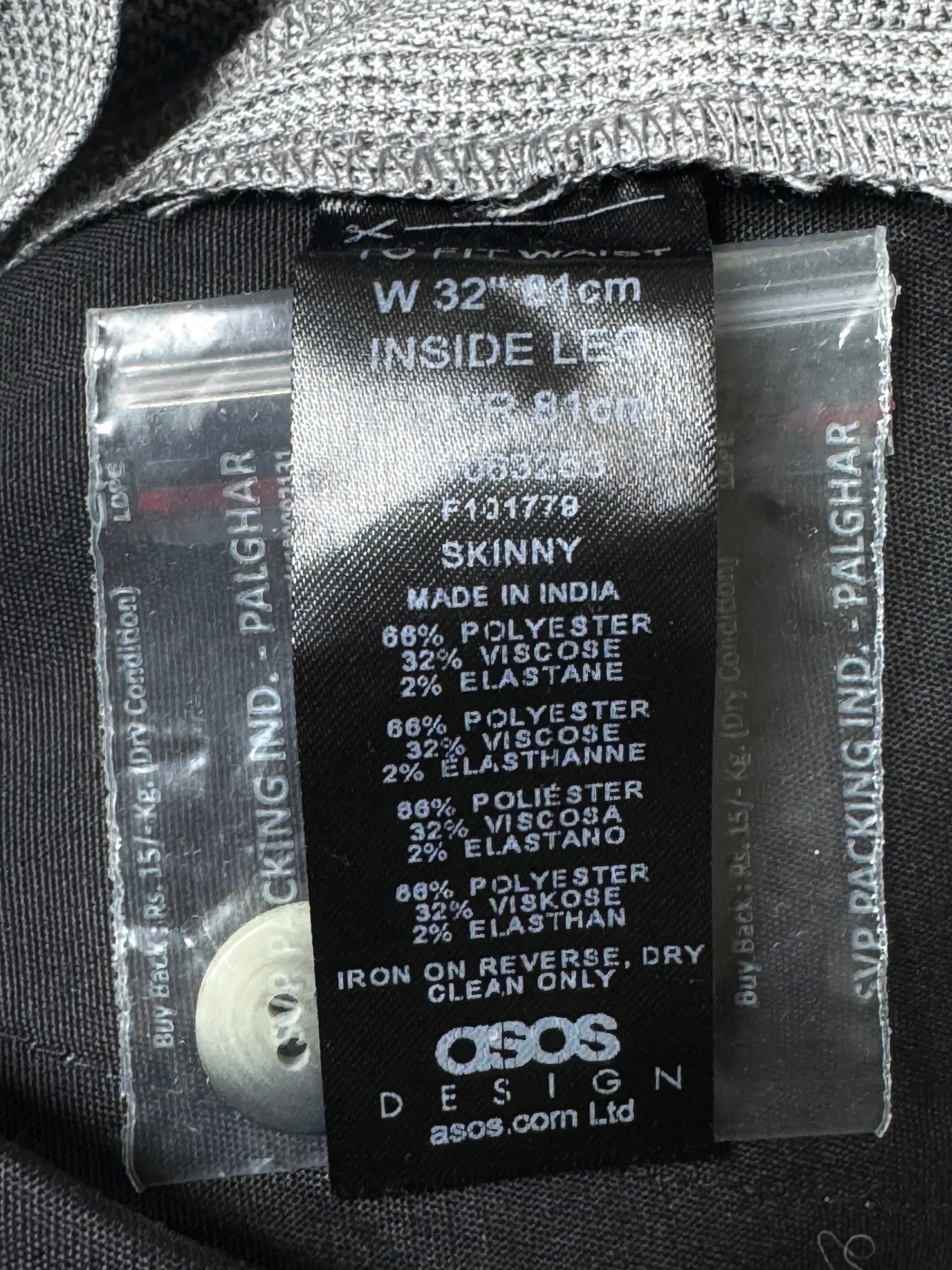 Asos® Waist: 32" | Grey check | Pant | Fit: Skinny | Poly - viscose | 942 - Genuine Maal