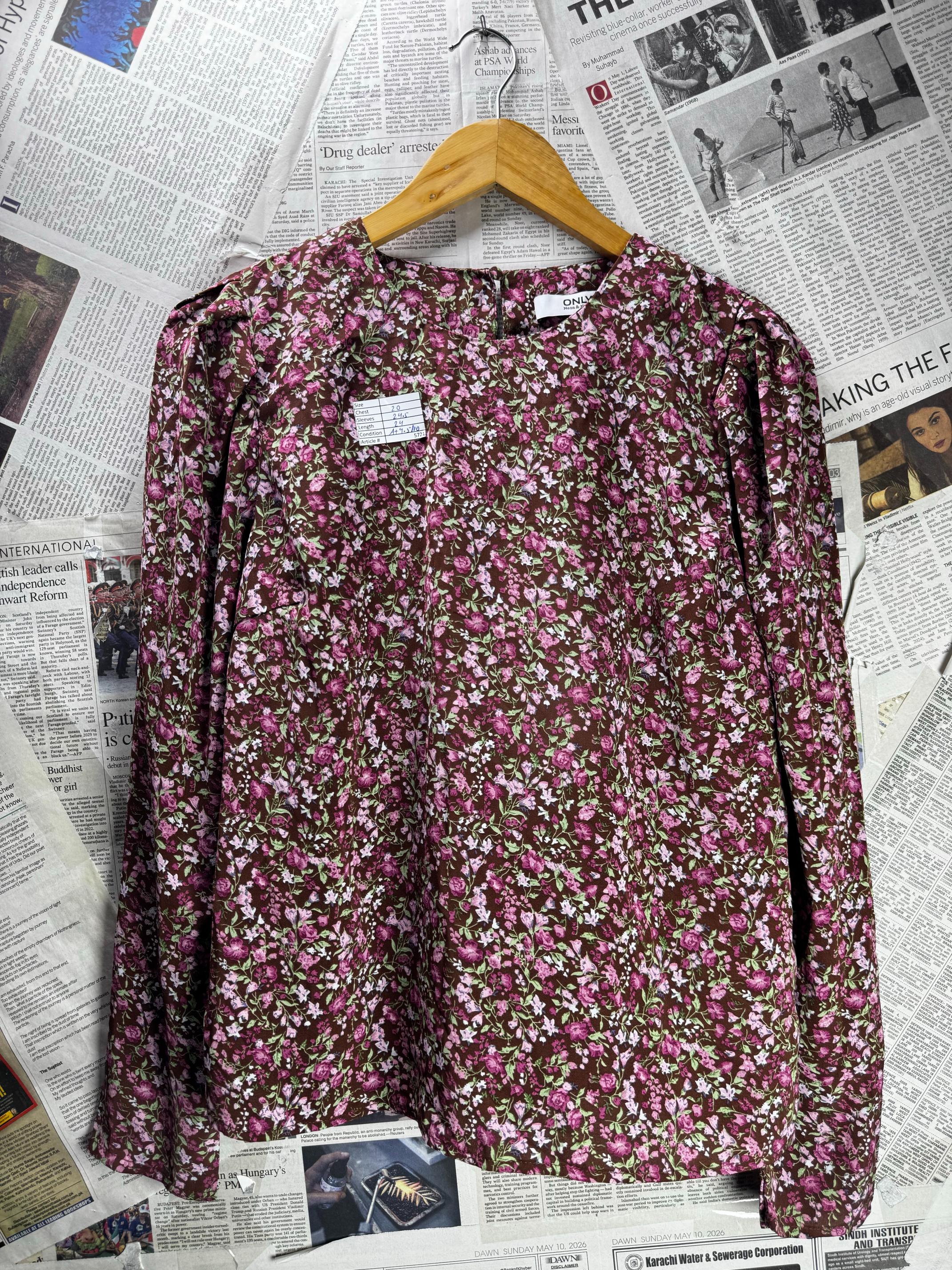ONLY® Large | Bust: 20" | Disty Floral | Blouse Shirt | B8 - 5721 - Genuine Maal