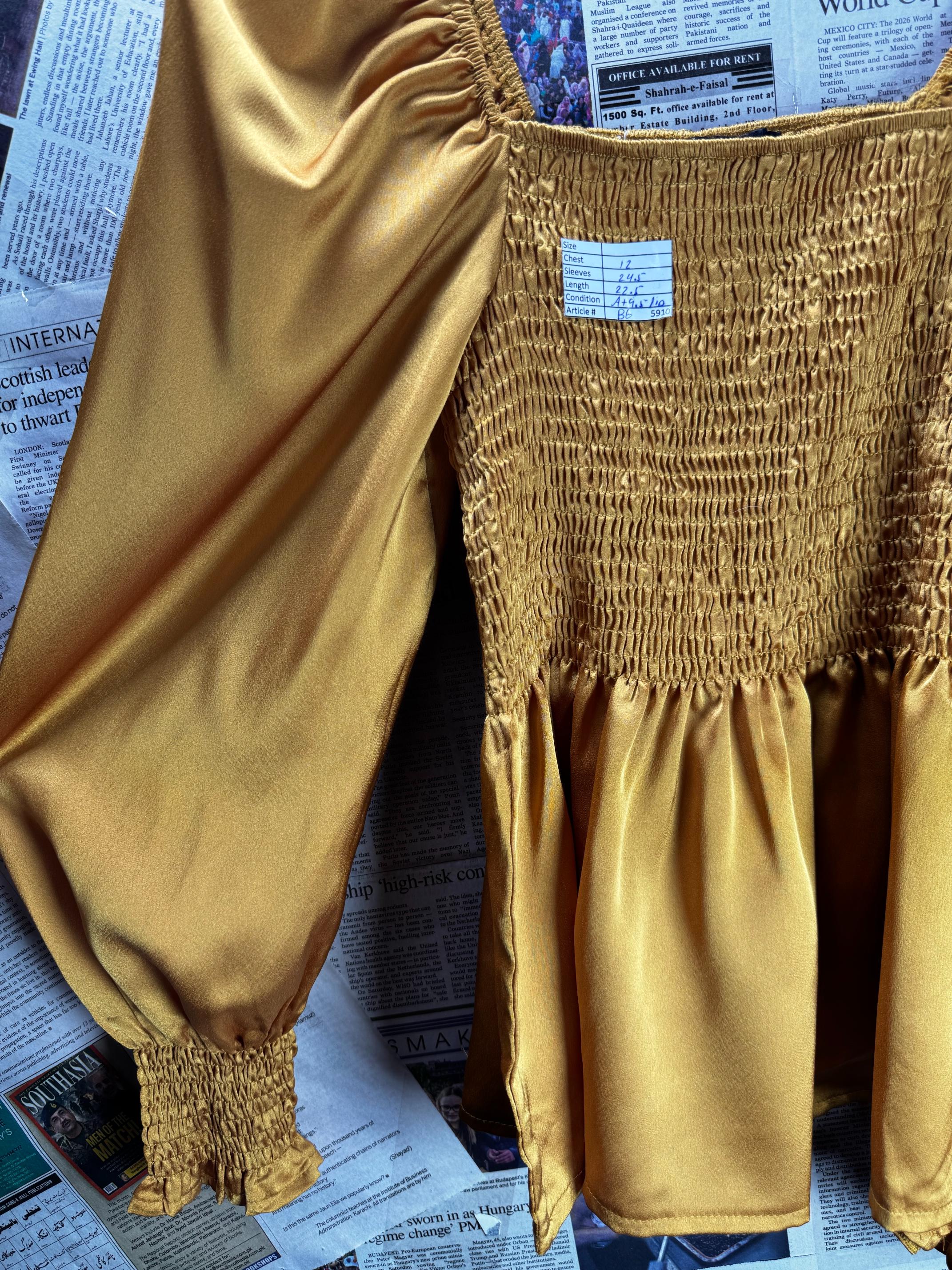 New Look® XS | Bust: 12" | Mustard | Blouse Shirt | B6 - 5910 - Genuine Maal