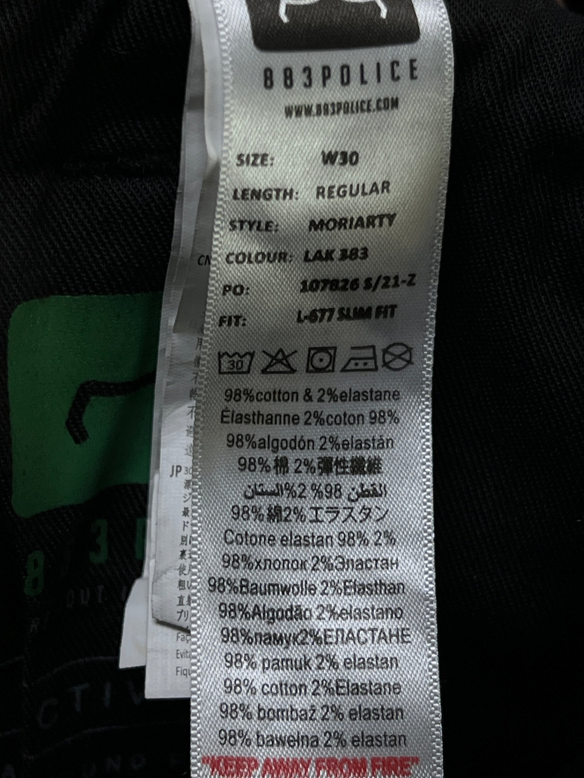 883 Police® Waist: 28" to 30" | Black | Denim Pants | Slim Fit | 2416 - Genuine Maal