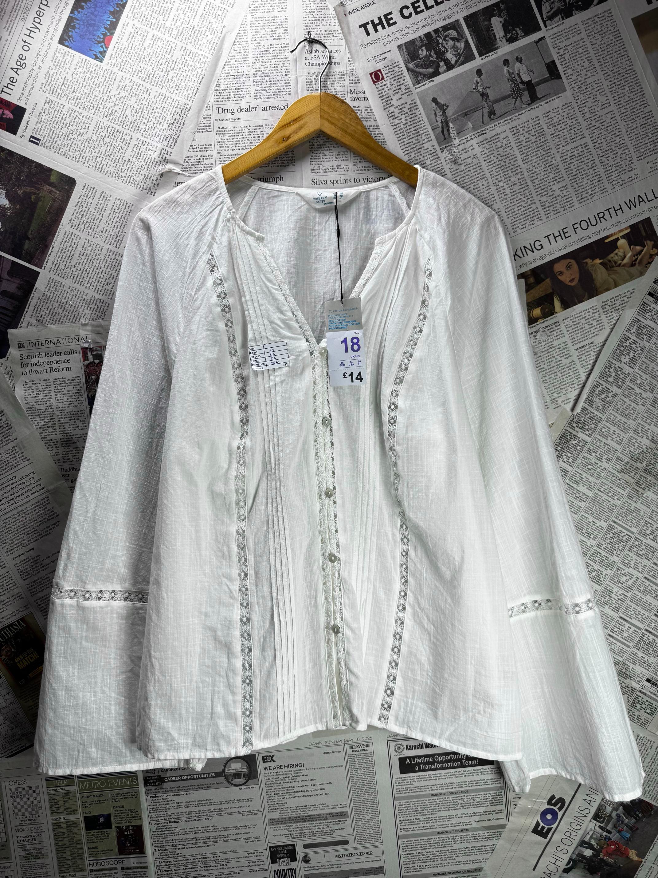 Primark® XL | Bust: 23" | White | Blouse Shirt | B6 - 5530 - Genuine Maal