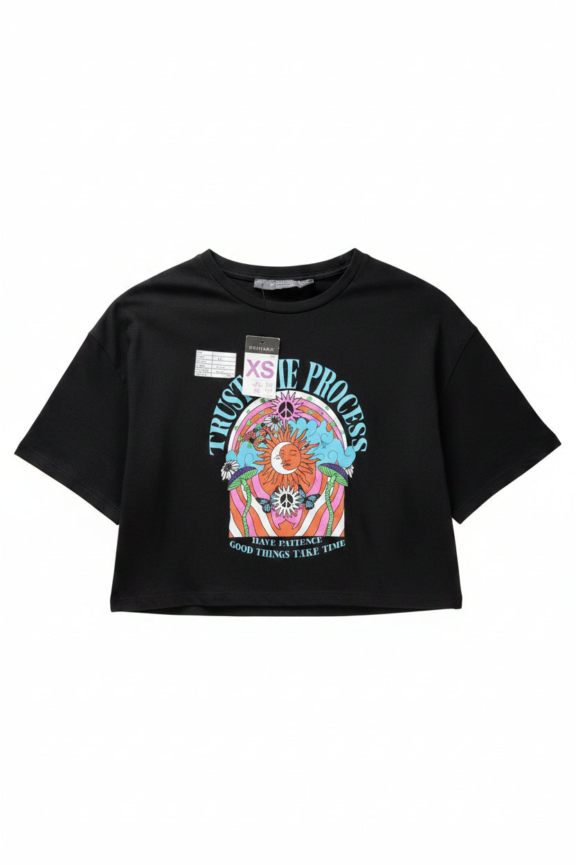Primark® XS | Bust: 19" | Black | Crop Top | B6 - 5701 - Genuine Maal