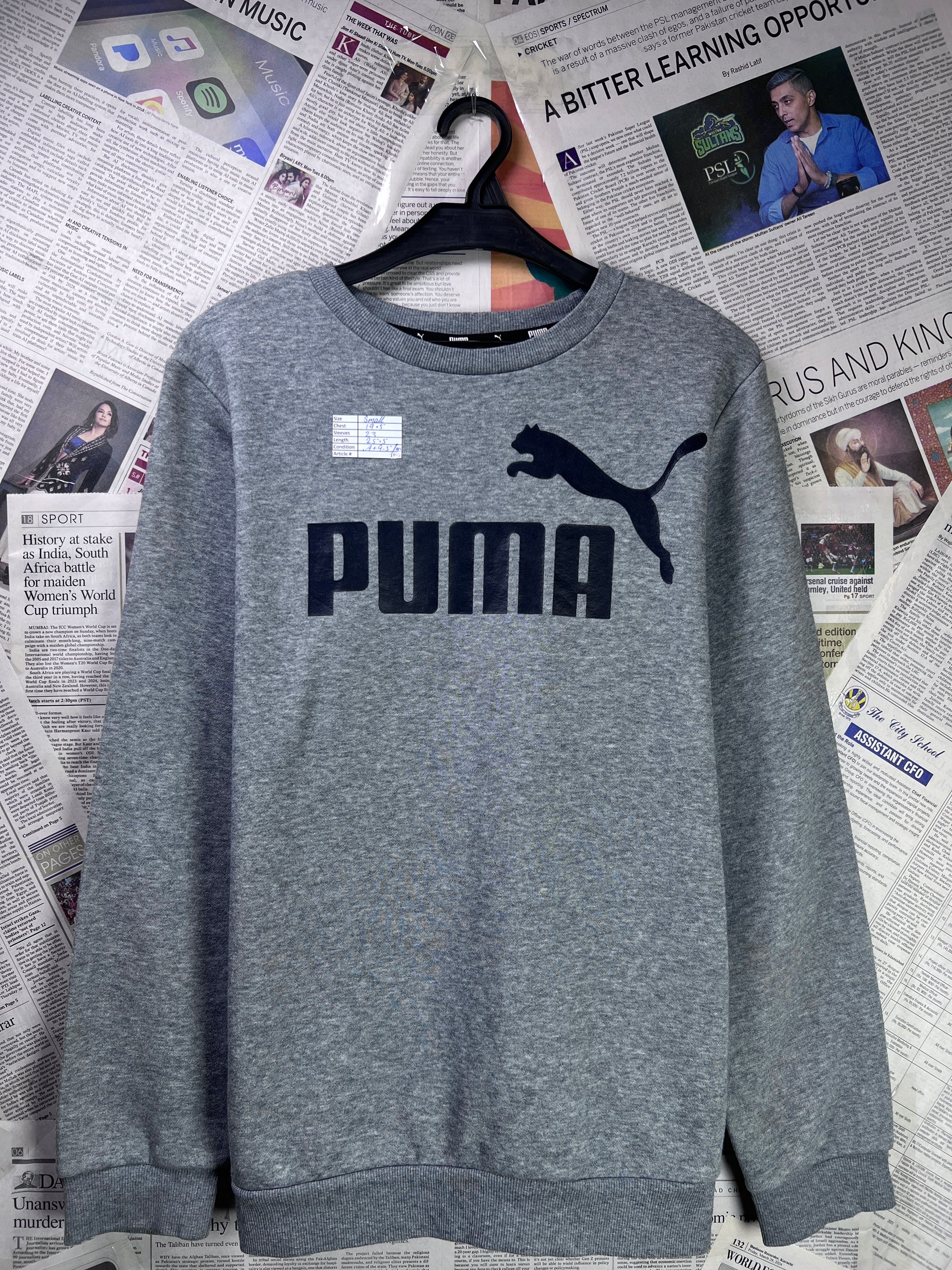 P*ma® Small | Chest: 19.5" | Grey | Sweat Shirt | Fleece Lining | 1985 - Genuine Maal