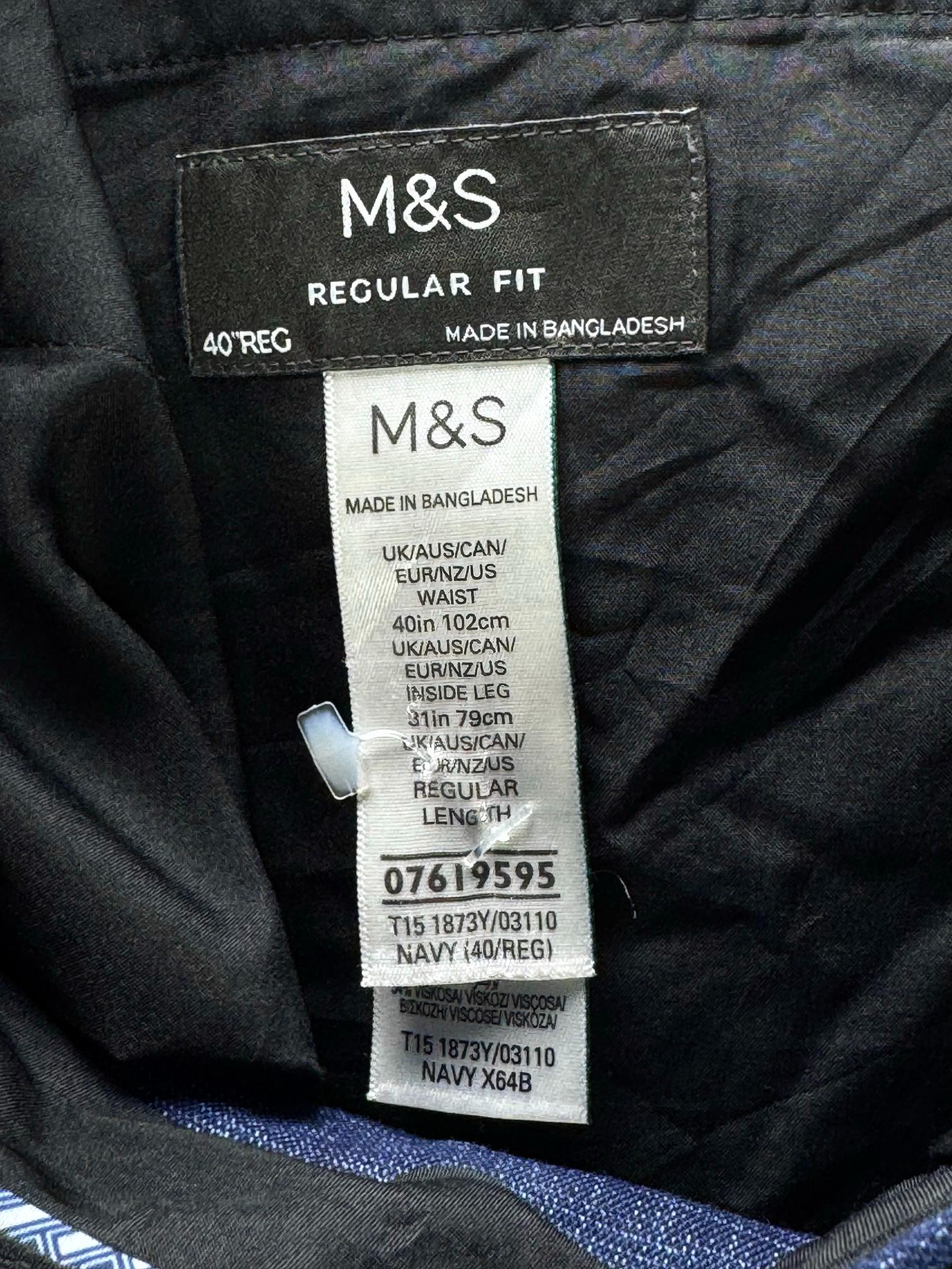M&S® Waist: 40" | Blue | Regular Fit Dress Pants | Poly-Viscose-Elastane | M3 - 2519 - Genuine Maal