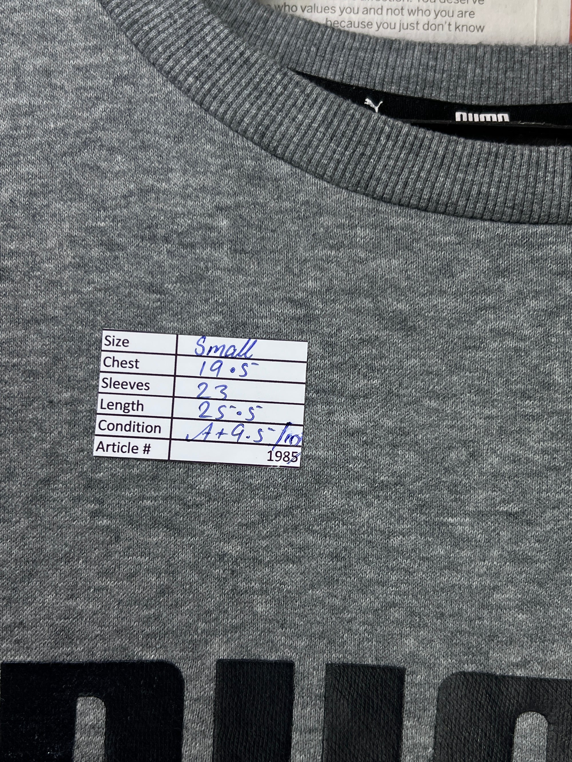 P*ma® Small | Chest: 19.5" | Grey | Sweat Shirt | Fleece Lining | 1985 - Genuine Maal