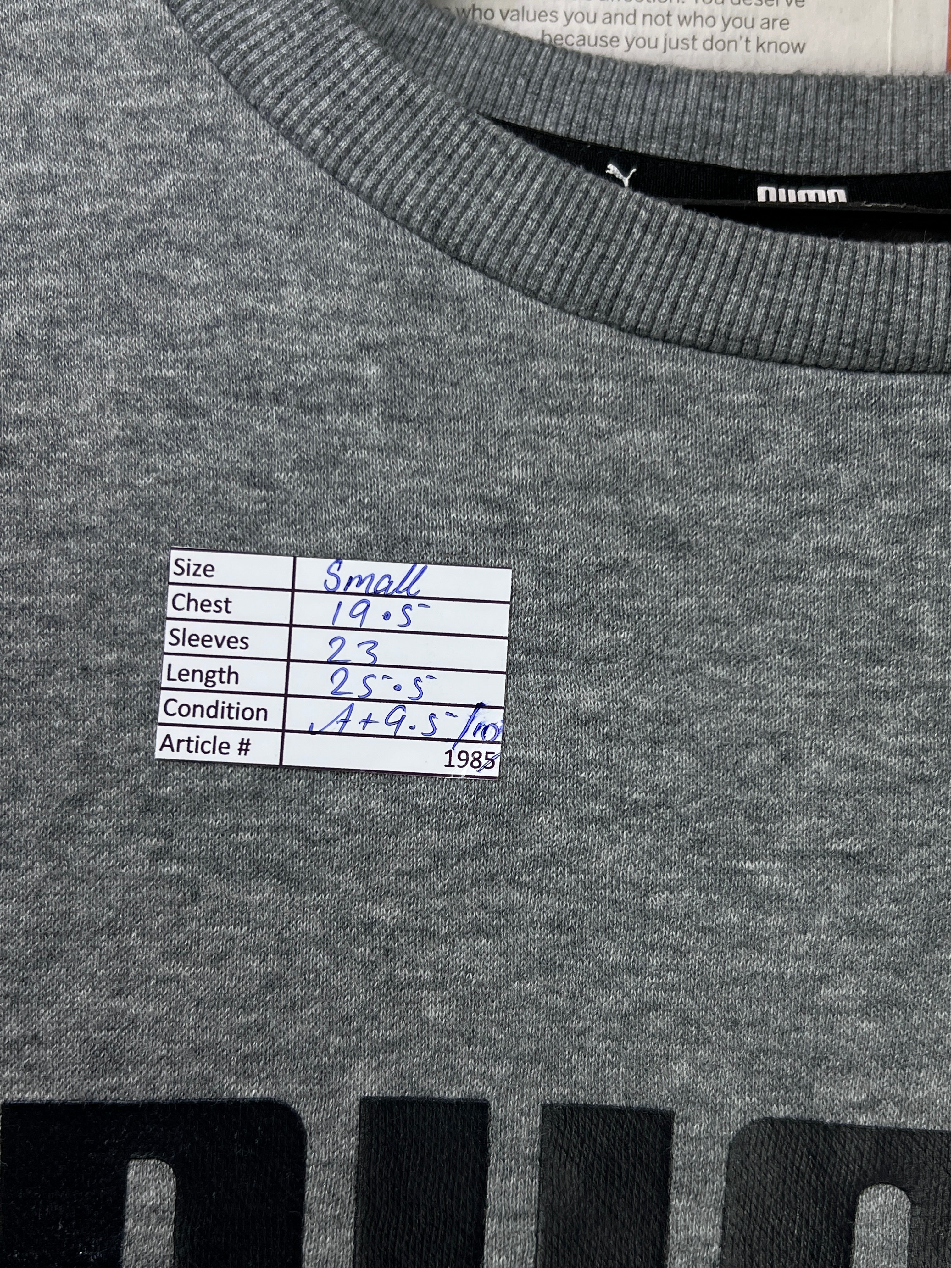 P*ma® Small | Chest: 19.5" | Grey | Sweat Shirt | Fleece Lining | 1985 - Genuine Maal