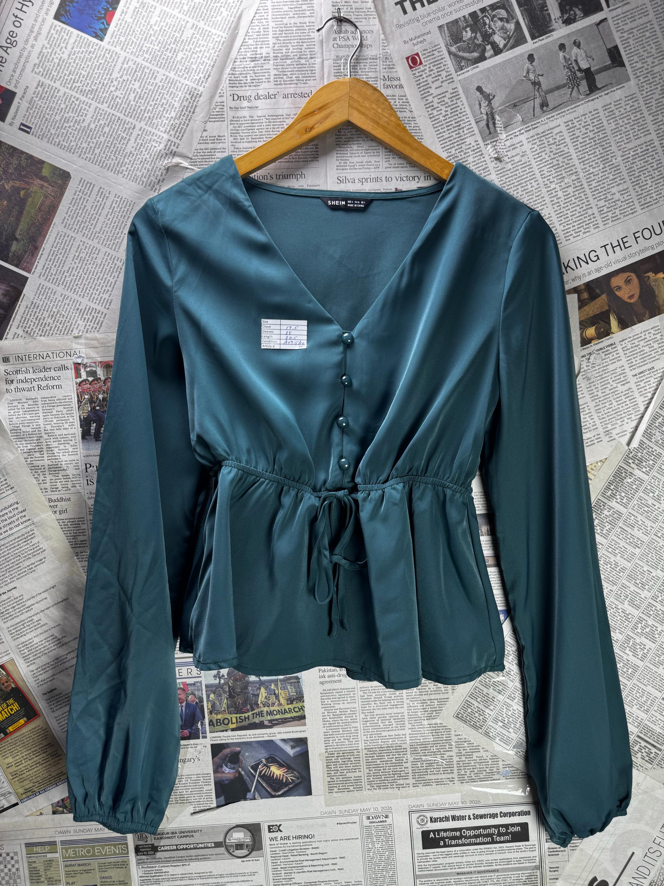 Shein® XS | Bust: 17.5" | Torquise | Blouse Shirt | B5 - 5901 - Genuine Maal