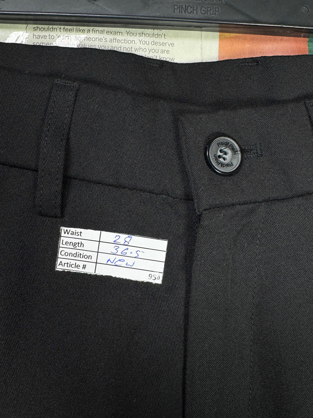 Plaid & Plain® Waist: 28" | Black | Pant | 954 - Genuine Maal