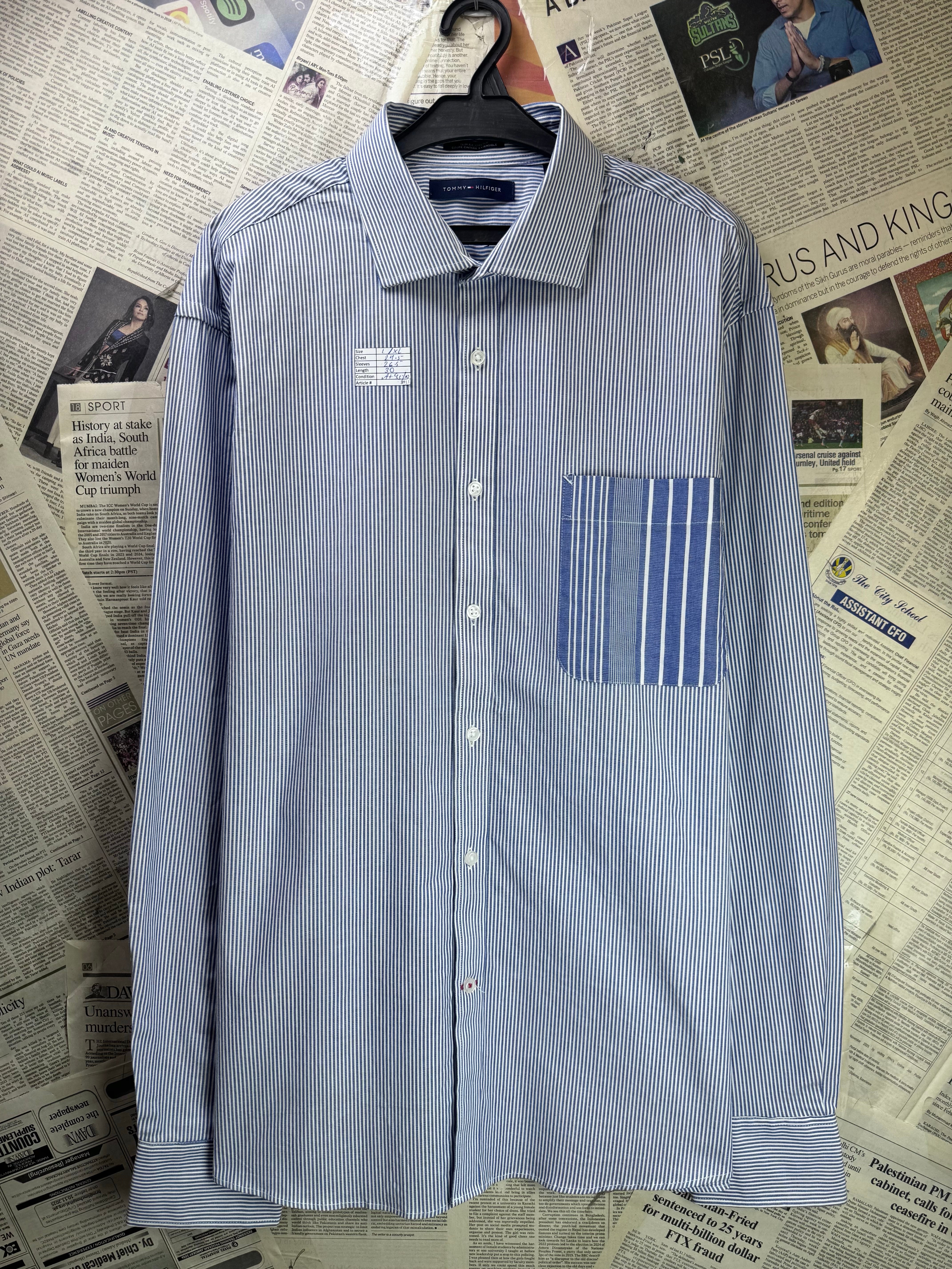 Tommy Hilfig*r® L/XL | Chest: 24.5" | Stripe | Collar 17" Shirt | Cotton - Elastane | 3911 - Genuine Maal