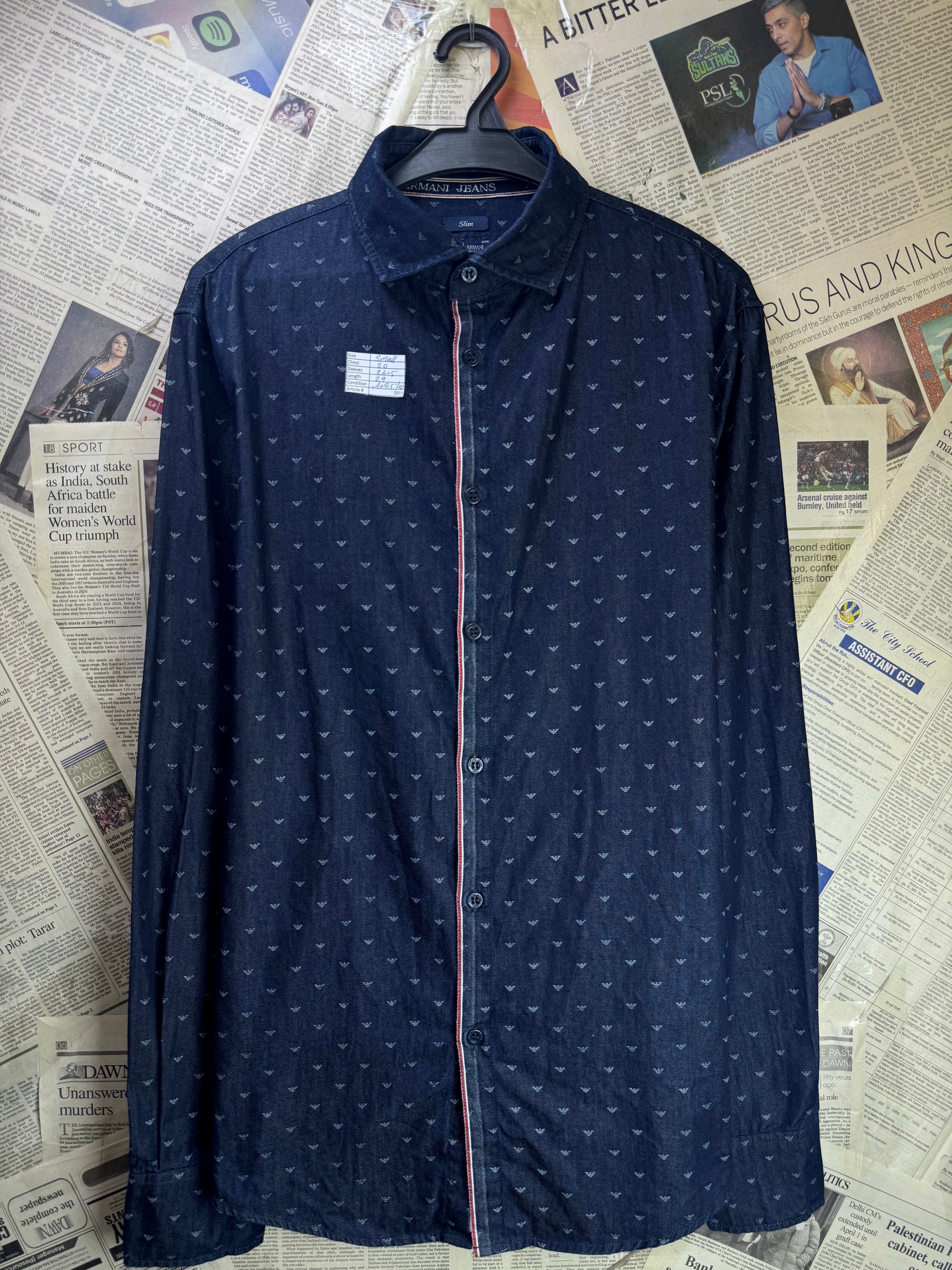 Armani Jeans® Small | Chest: 20" | Blue | Denim Shirt | Cotton | 3914 - Genuine Maal