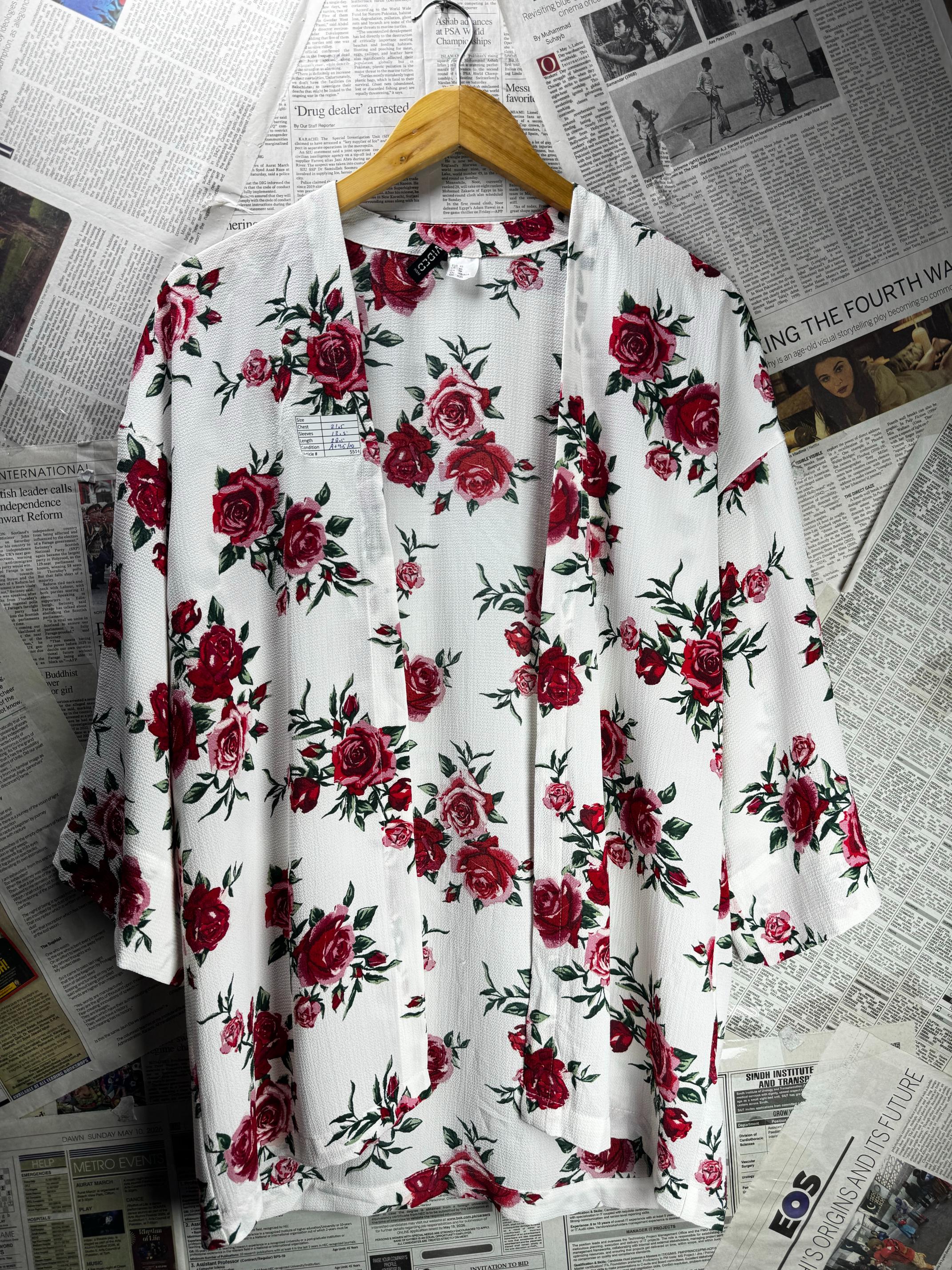 H&M® XL | Bust: 21.5" | White Floral | Cardigan Shirt | B4 - 5514 - Genuine Maal