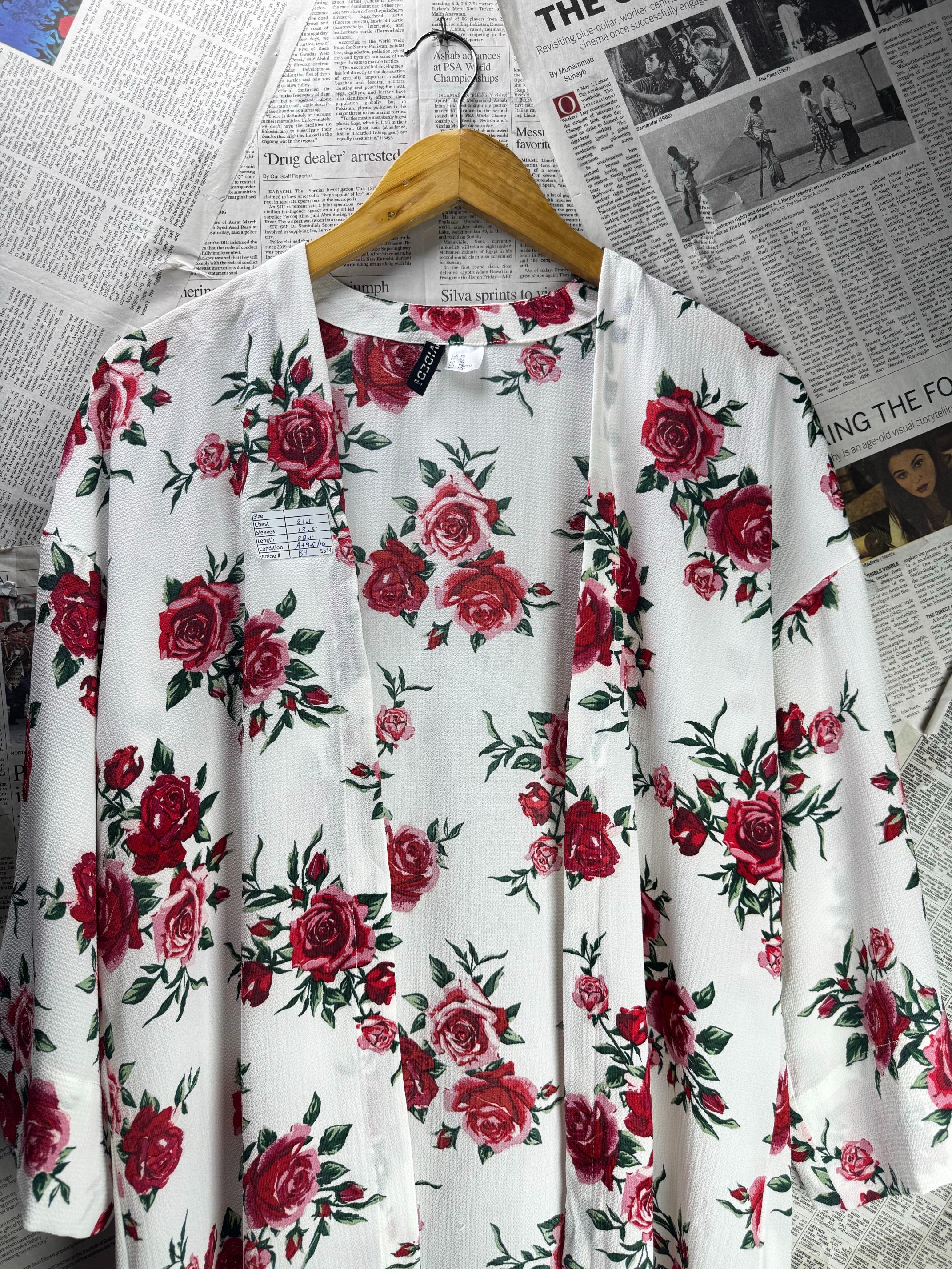 H&M® XL | Bust: 21.5" | White Floral | Cardigan Shirt | B4 - 5514 - Genuine Maal