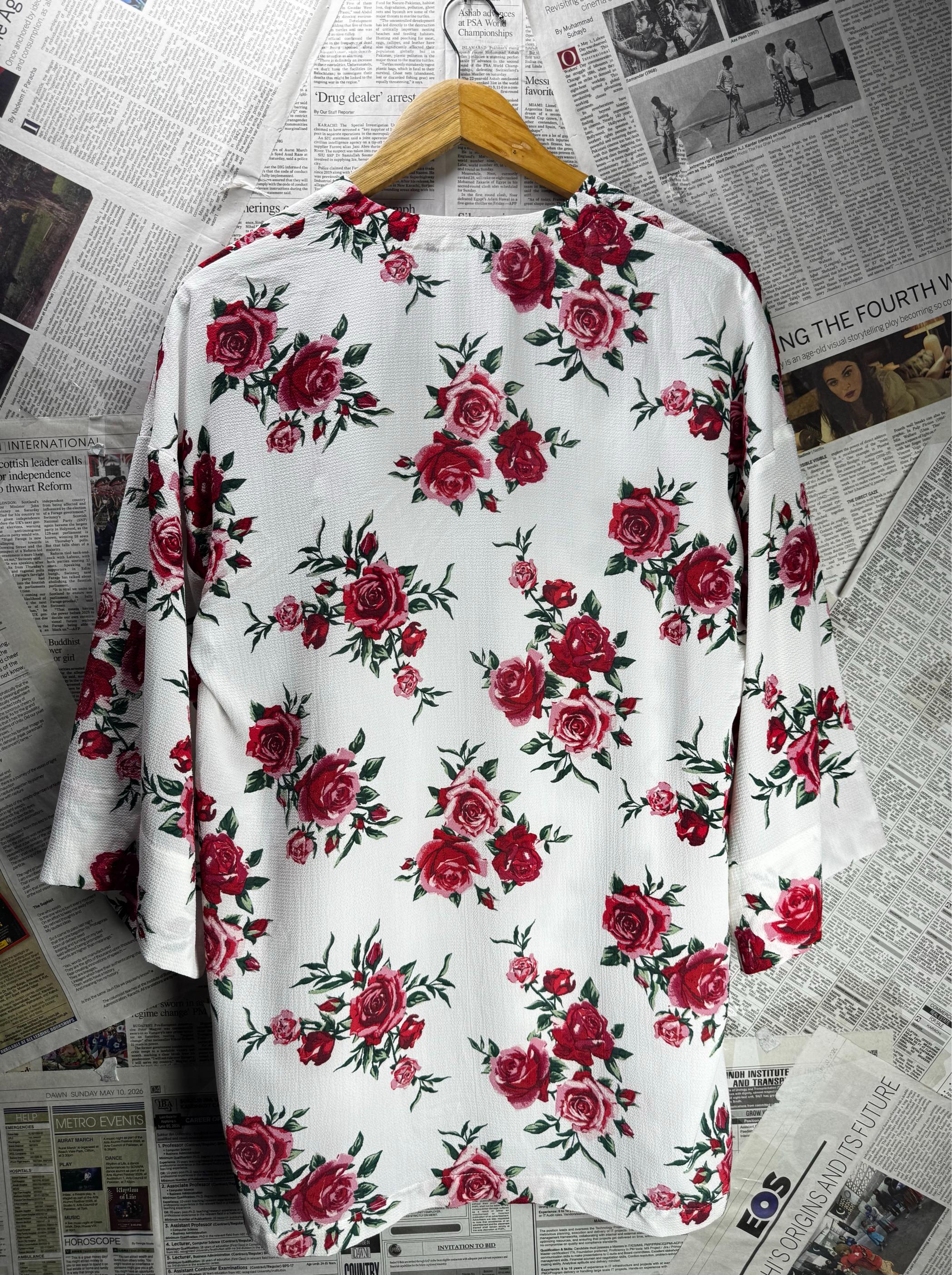 H&M® XL | Bust: 21.5" | White Floral | Cardigan Shirt | B4 - 5514 - Genuine Maal
