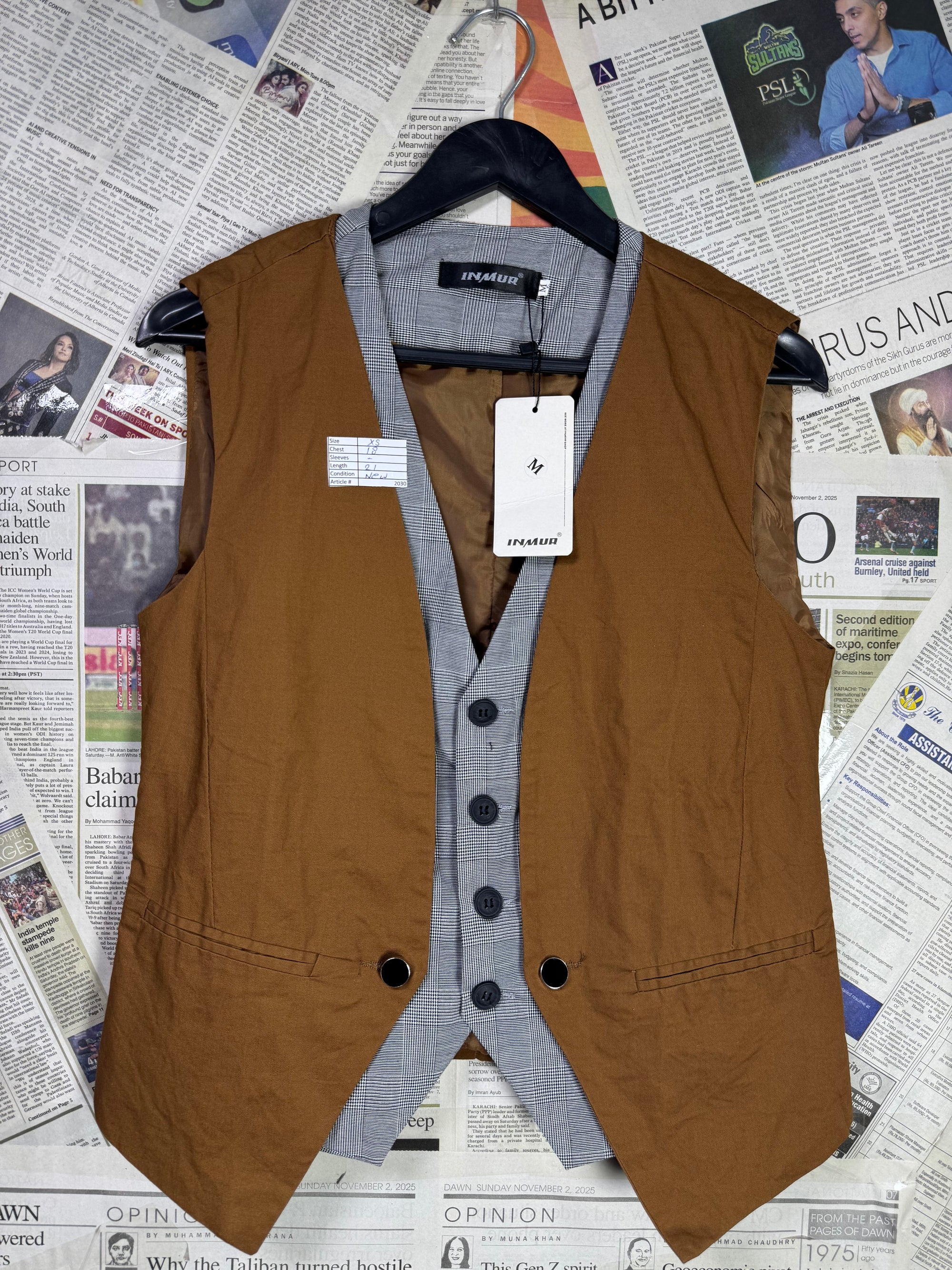 Inmur® XS | Chest: 18" | Brown with Grey Lapels | Waistcoat | 2030 - Genuine Maal