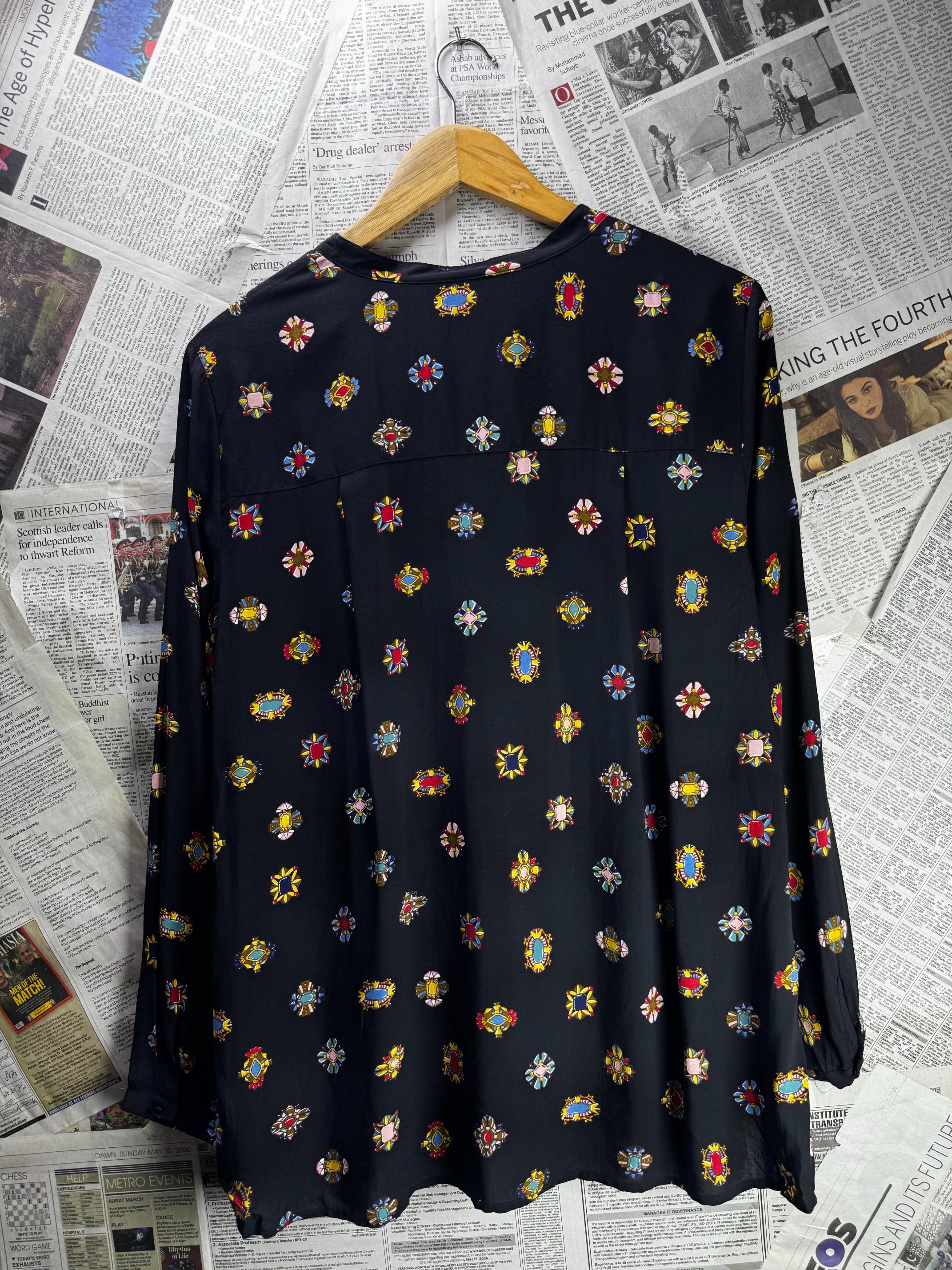 Zara® Large | Bust: 20.5" | Geometric Floral | Blouse Shirt | B2 - 5907 - Genuine Maal