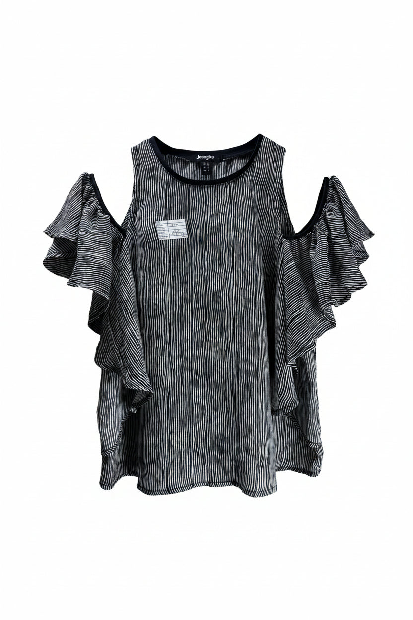 Jennyfer® XS | Bust: 11.5" | Grey Vertical Stripes | Crop Top | B2 - 5952 - Genuine Maal