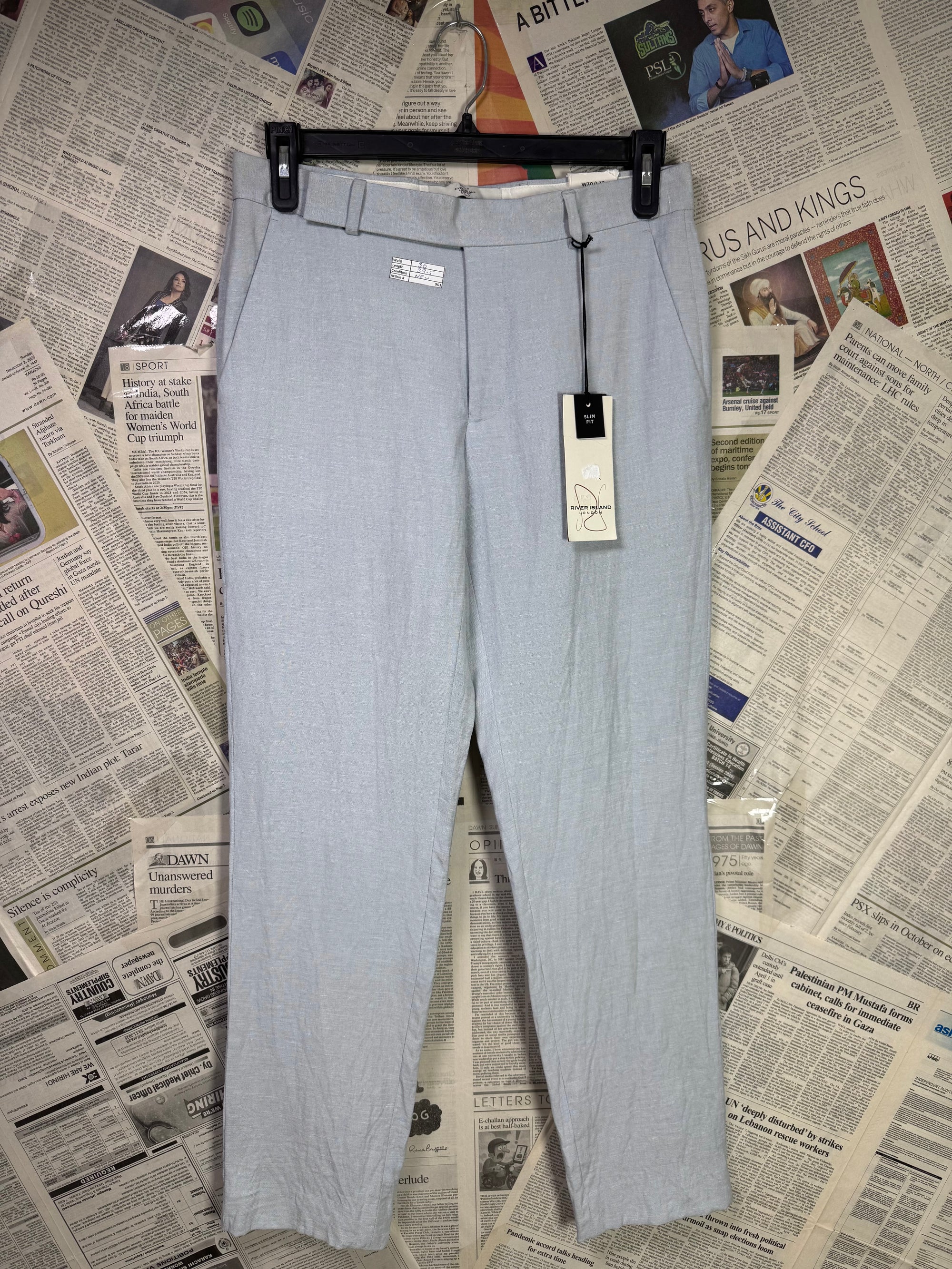River Island® Waist: 30" | Grey | Pant | Fit: Slim | Linen Blend | 963 - Genuine Maal