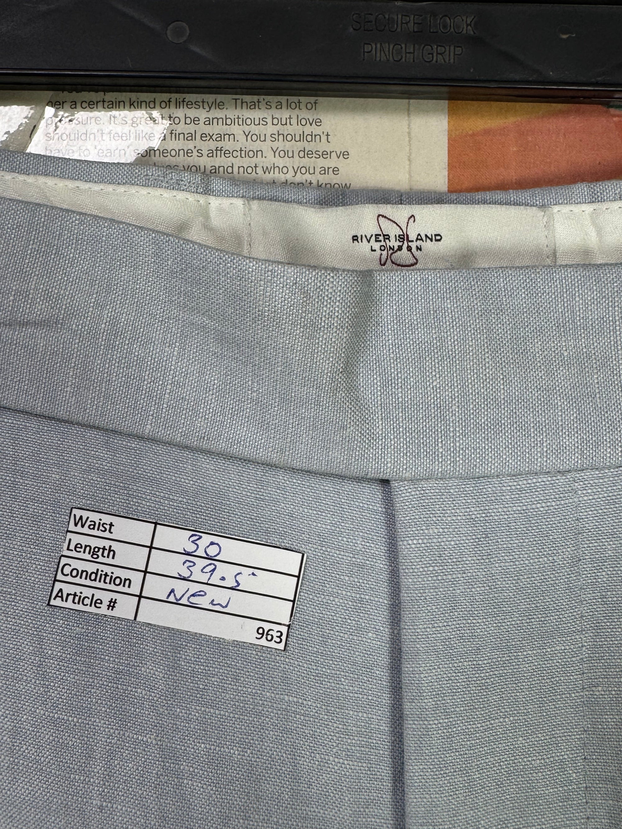 River Island® Waist: 30" | Grey | Pant | Fit: Slim | Linen Blend | 963 - Genuine Maal