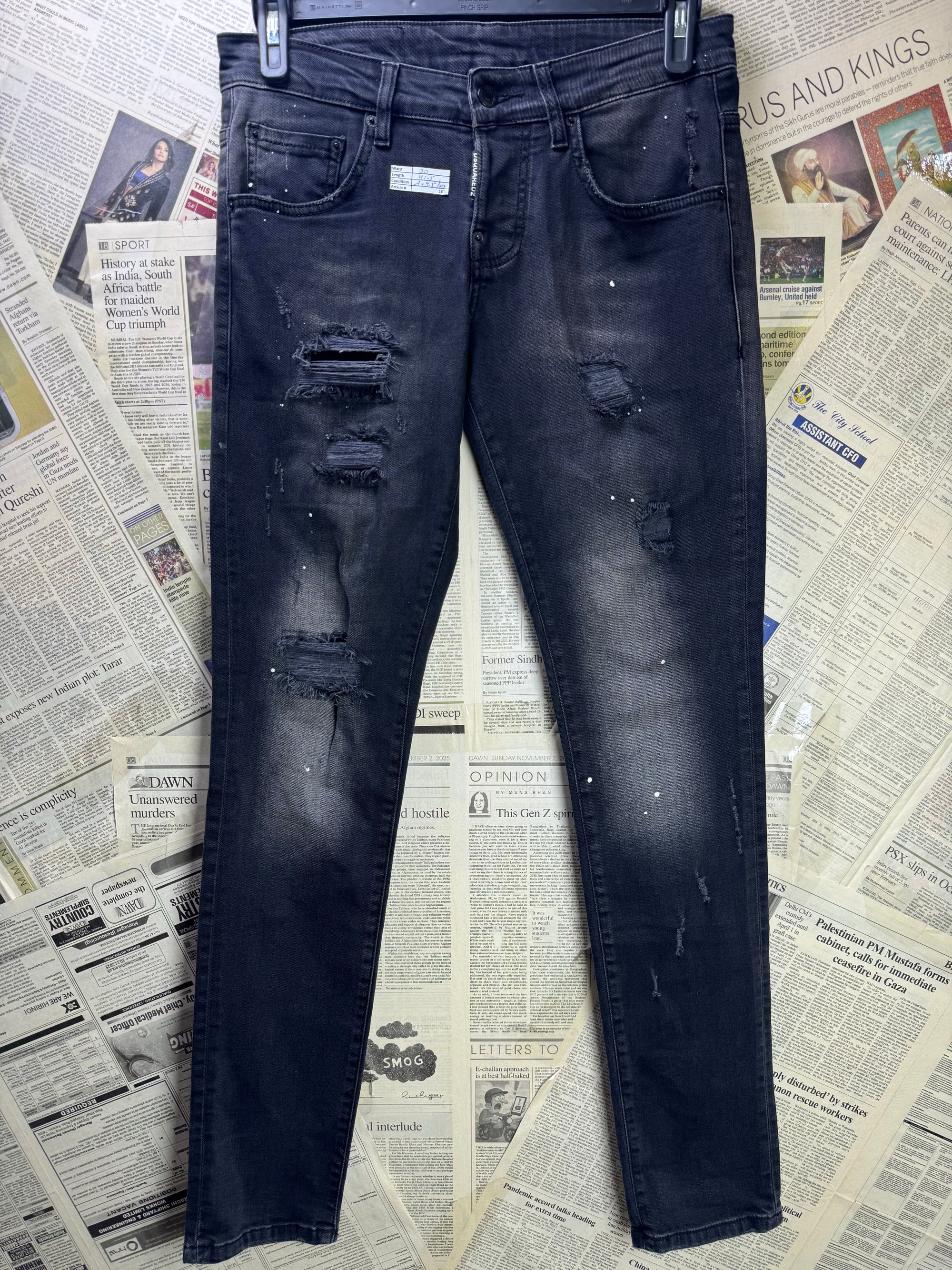 DSQUARED2® Waist: 30" | Black | Skinny Fit Bikers Distressed Denim Pants | Cotton - Elastane | 1670 - Genuine Maal