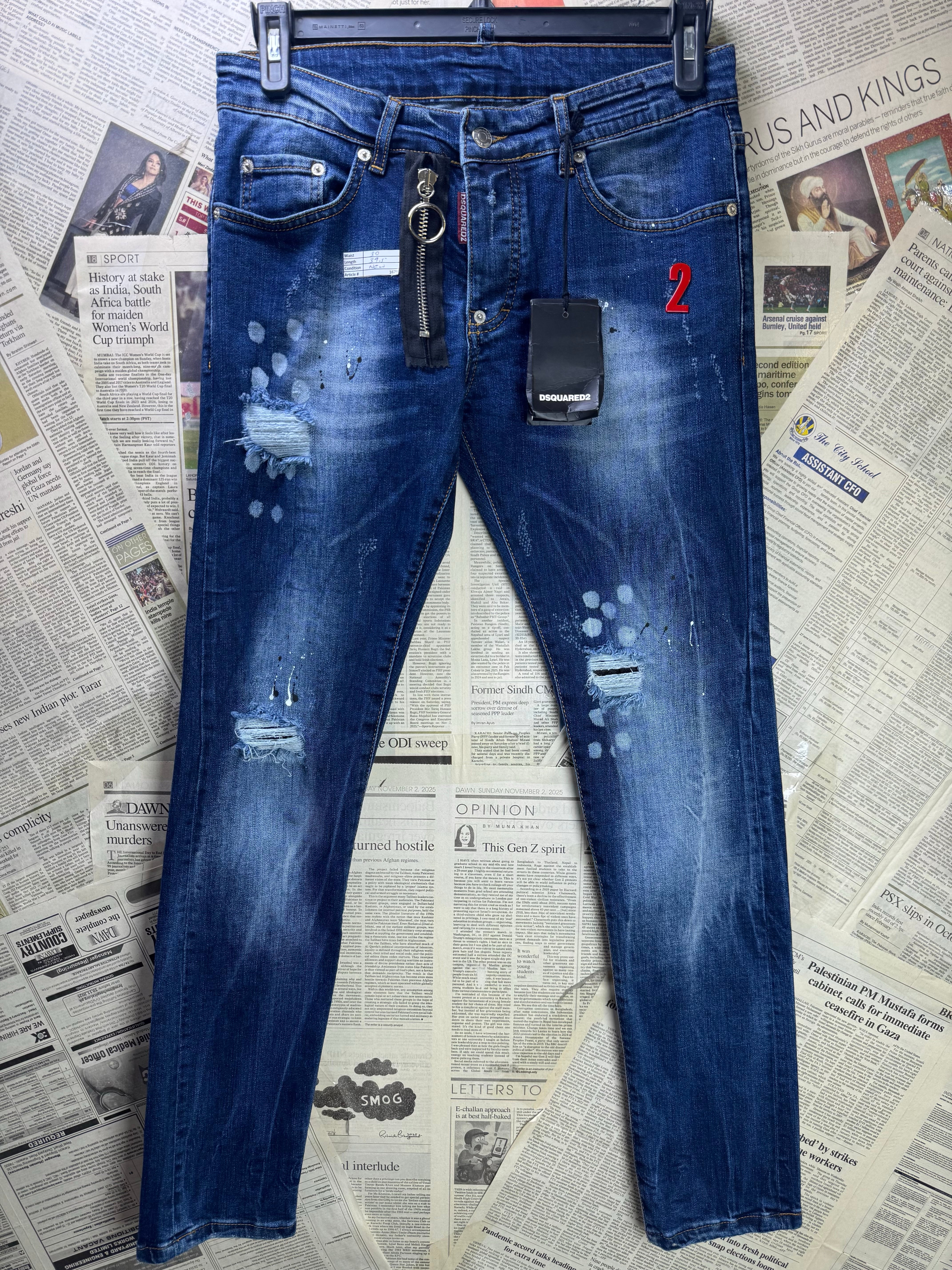 DSQUARED2® Waist: 30" | Blue | Slim Fit Bikers Distressed Denim Pants | Cotton - Elastane | 1679 - Genuine Maal