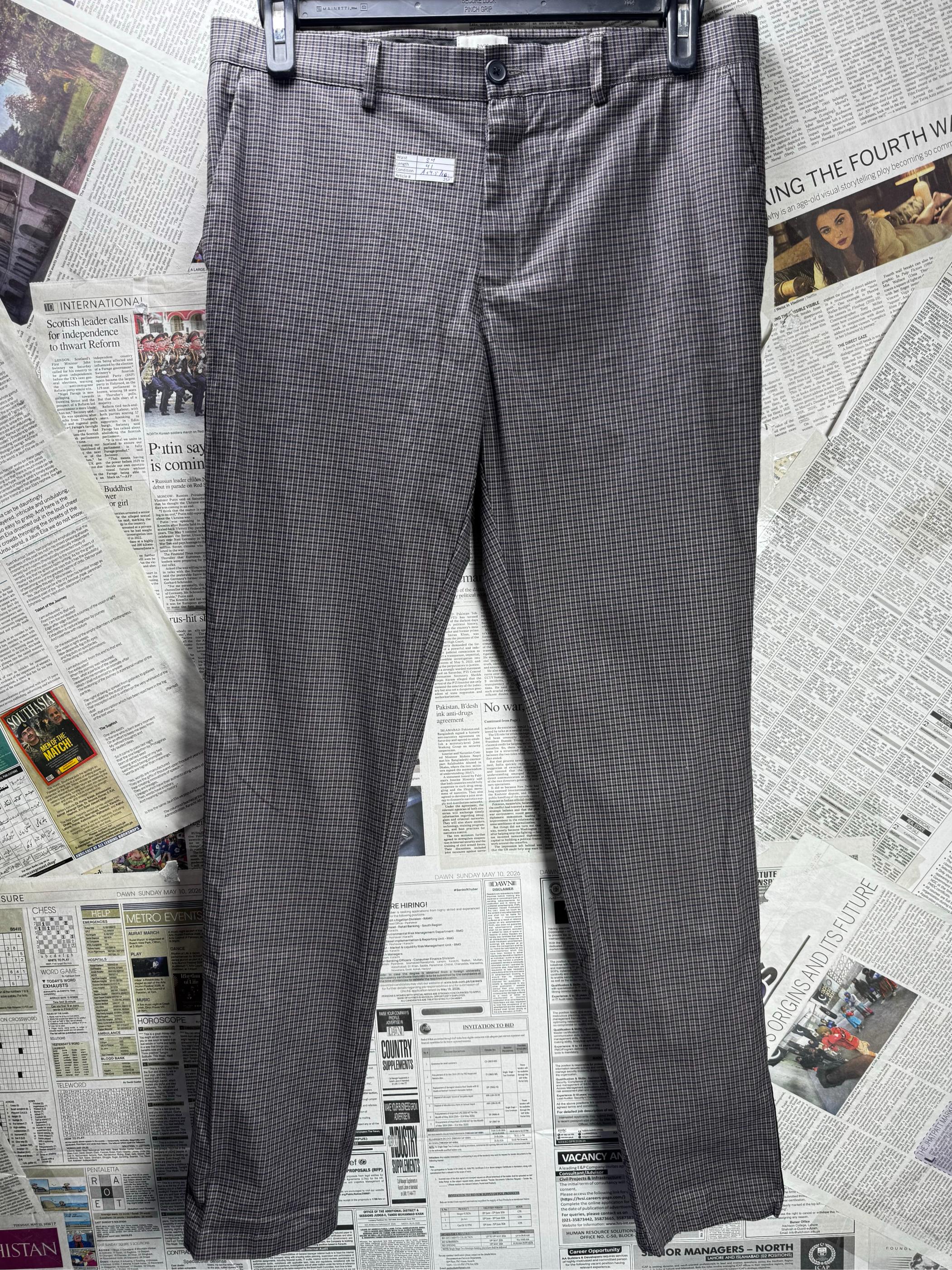 River Island® Waist: 34" | Check | Pants | Cotton-Elastane | M3 - 2544 - Genuine Maal
