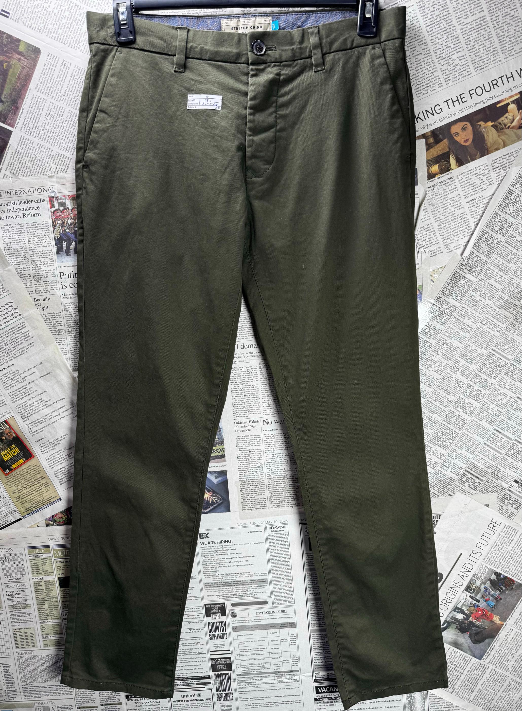 Next® Waist: 32" | Kai Green | Slim Fit Chino Pants | Cotton-Elastane | M3 - 2539 - Genuine Maal