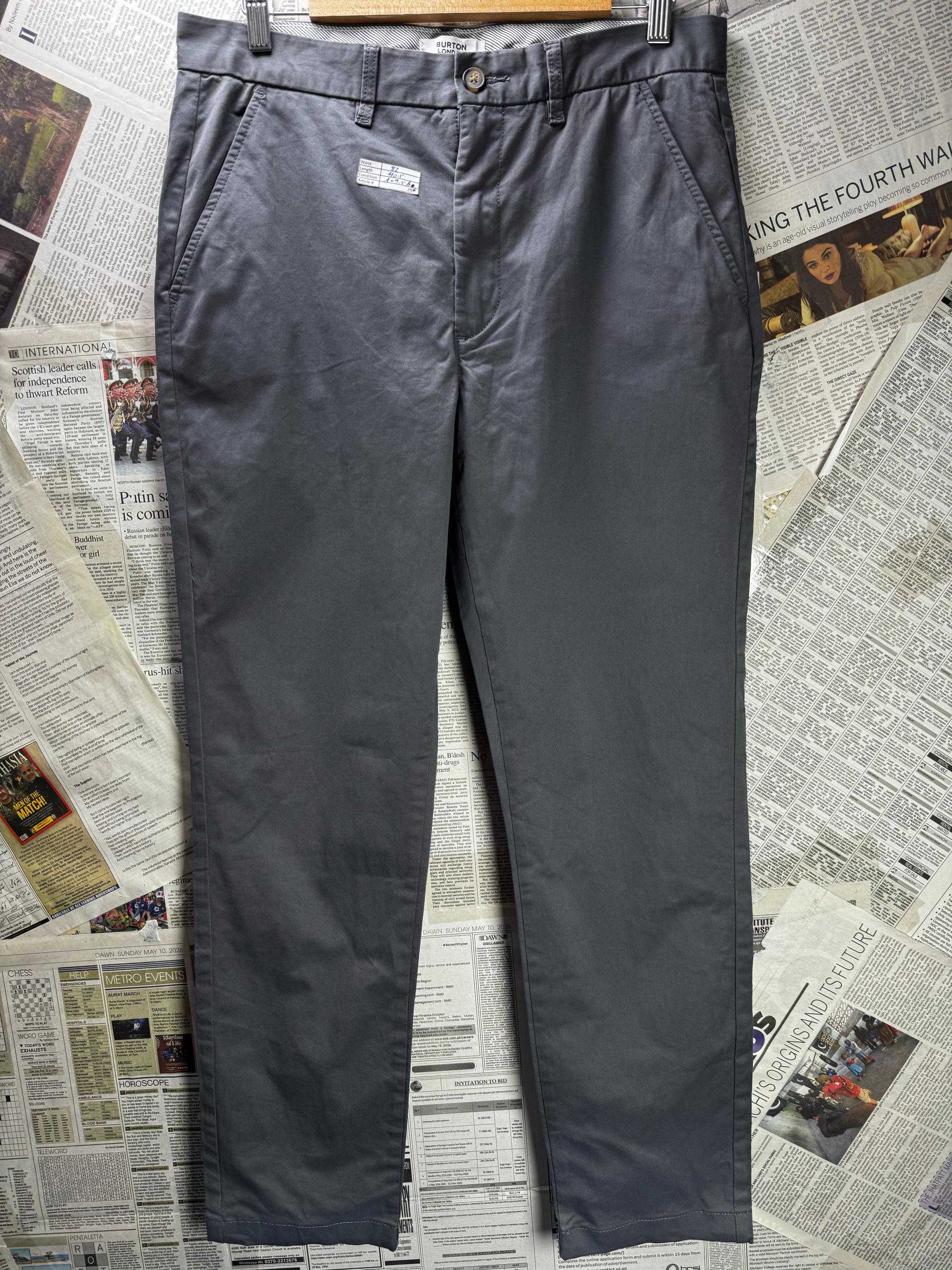 Burton London® Waist: 32" | Grey | Chino Pants | Cotton-Elastane | M3 - 2536 - Genuine Maal