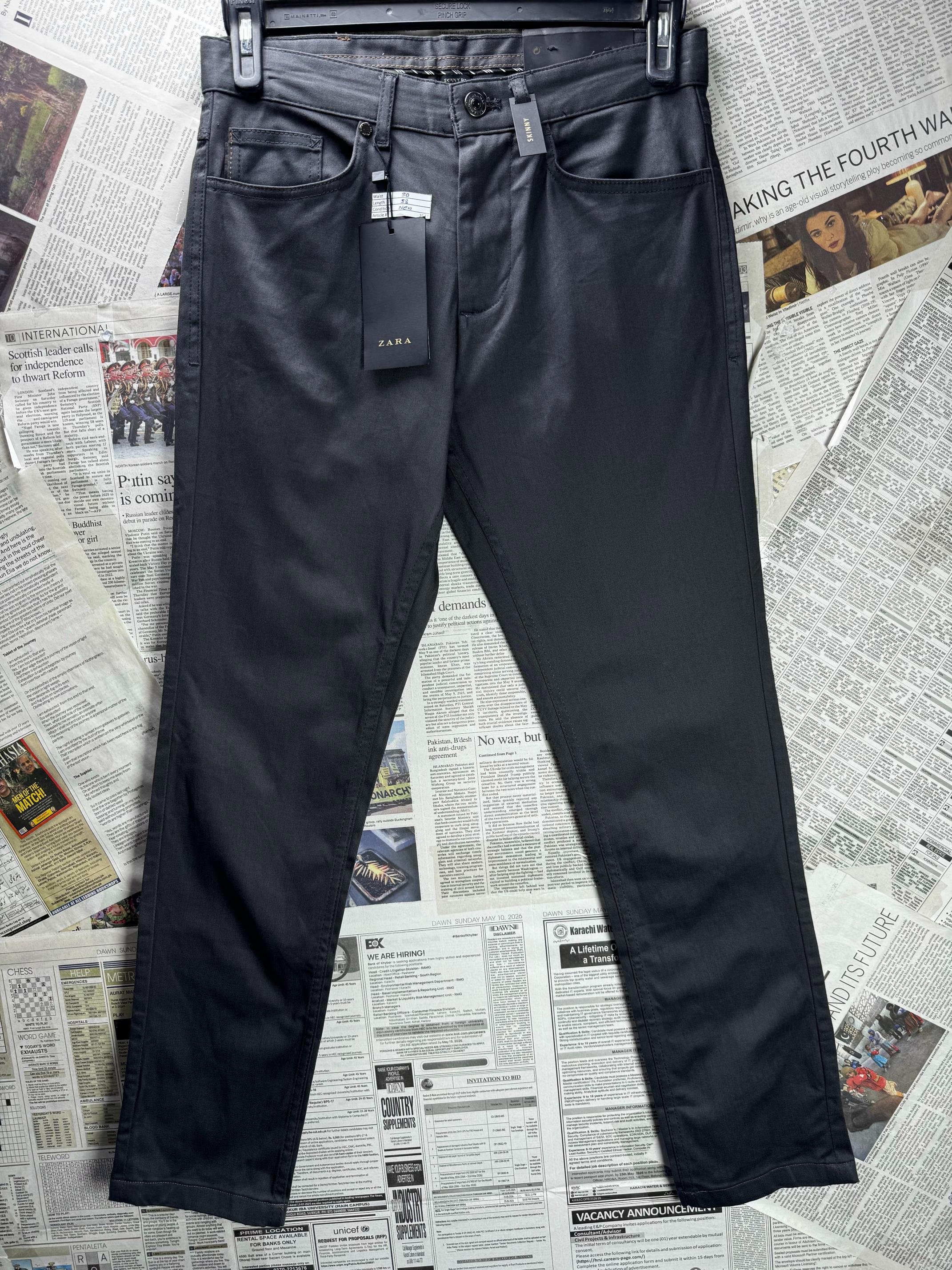 Zara® Waist: 30" | Charcoal Black | Skinny Fit Chino Pant | Cotton-Elastane | M4 - 2532 - Genuine Maal