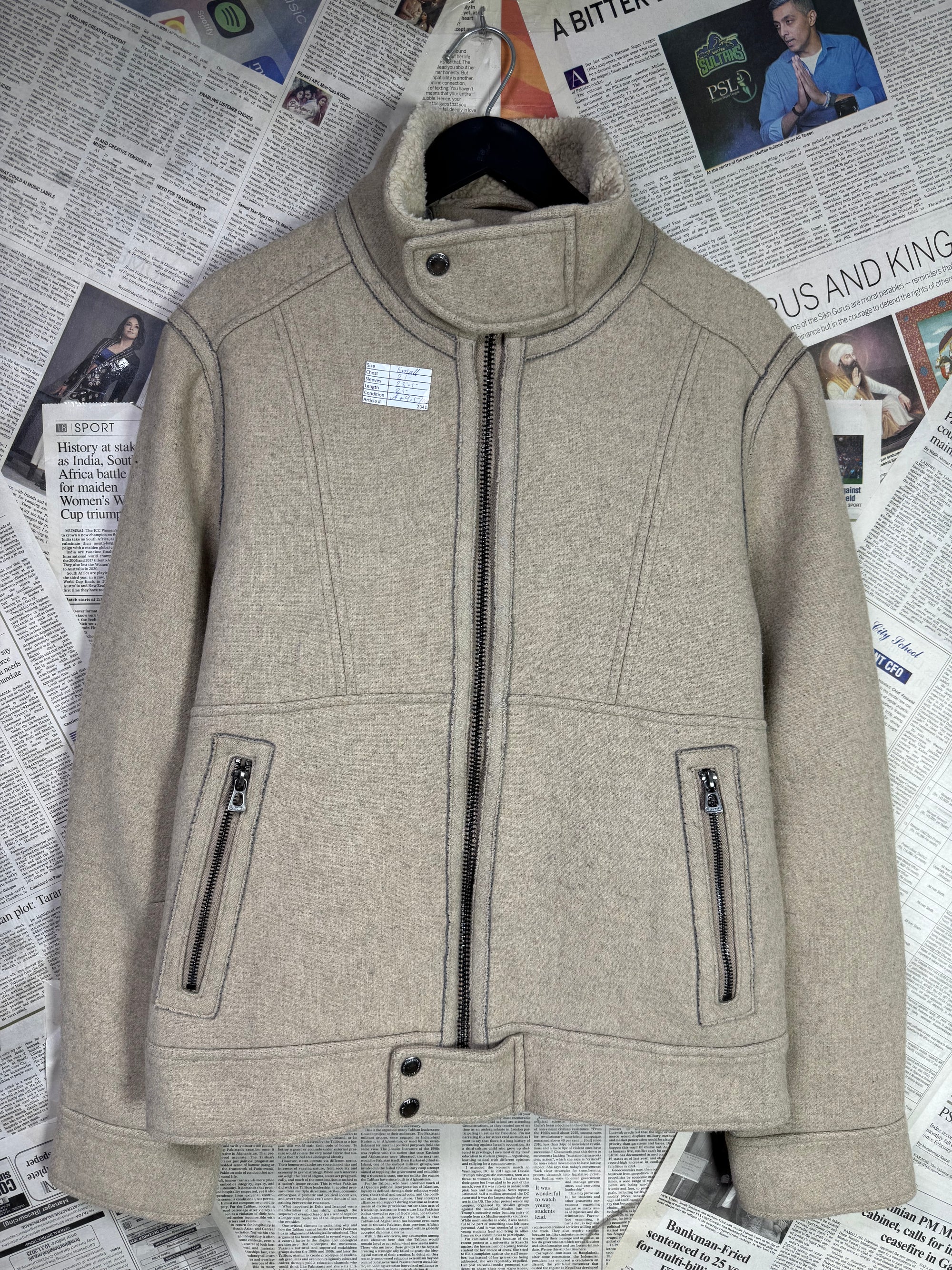 SELECTED® Small | Chest: 21" | Beige | Jacket | Wool Blend | 2041 - Genuine Maal