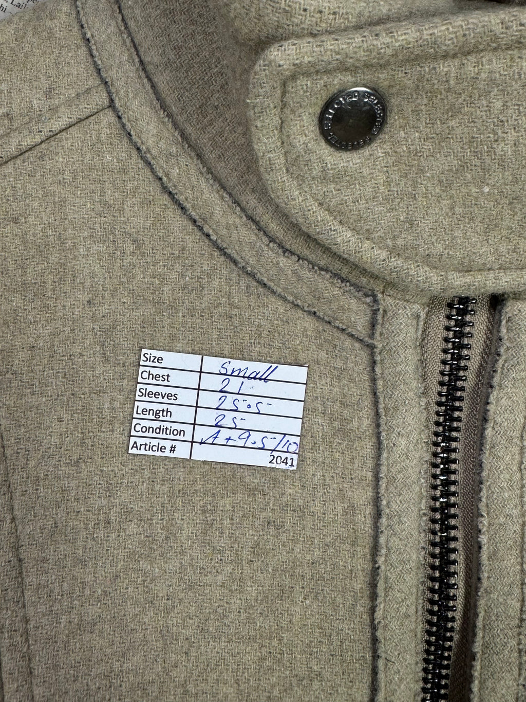 SELECTED® Small | Chest: 21" | Beige | Jacket | Wool Blend | 2041 - Genuine Maal