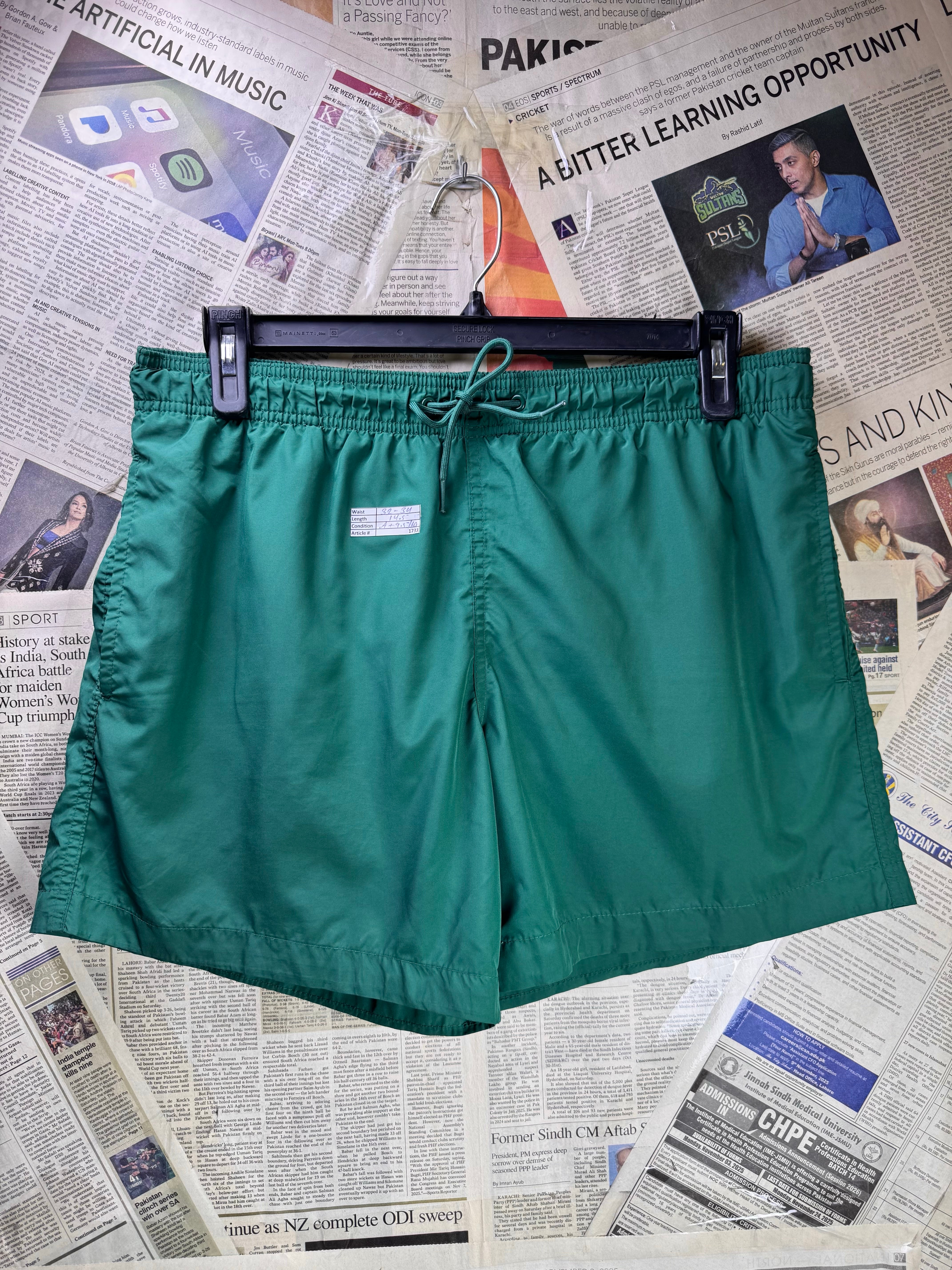 ® Waist: 32" to 34" | Green | Swim Shorts | Poly | 1733 - Genuine Maal