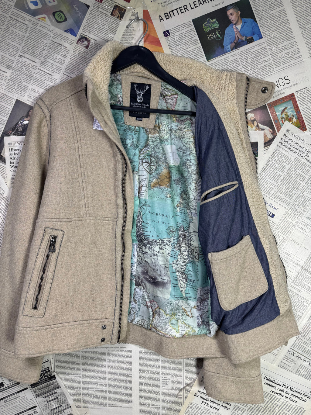 SELECTED® Small | Chest: 21" | Beige | Jacket | Wool Blend | 2041 - Genuine Maal