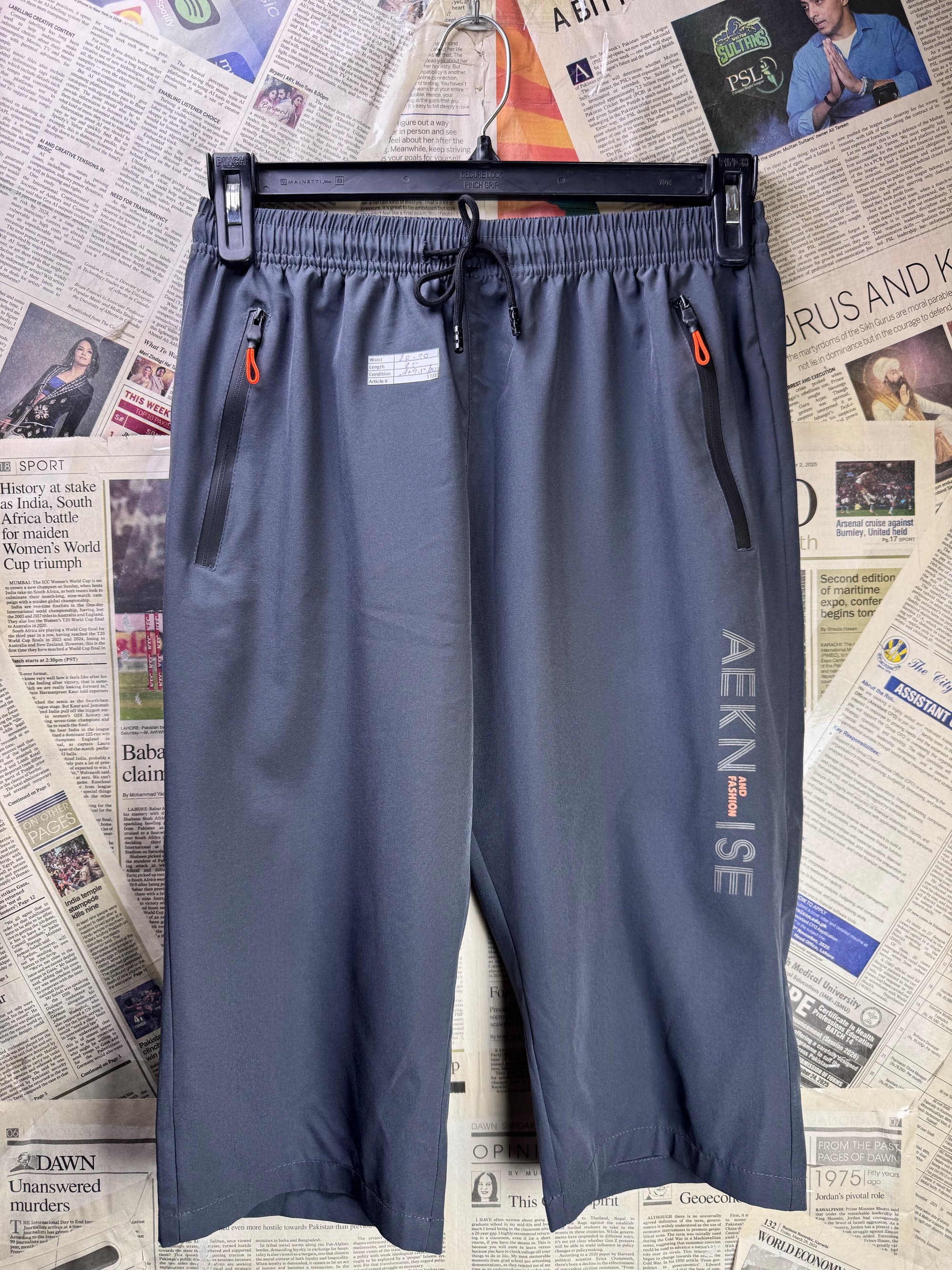 Aeknise® Waist: 28" to 30" | Grey | 3 Quarter Sports Shorts | Poly | 1731 - Genuine Maal