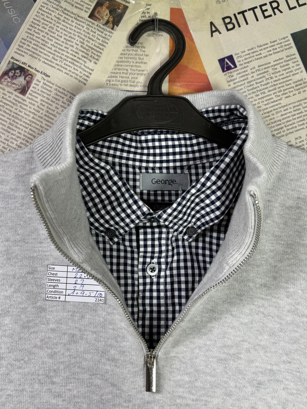 George® Medium | Chest: 22.5" | Grey | Quarter Zip Sweater with mock shirt | 2240 - Genuine Maal