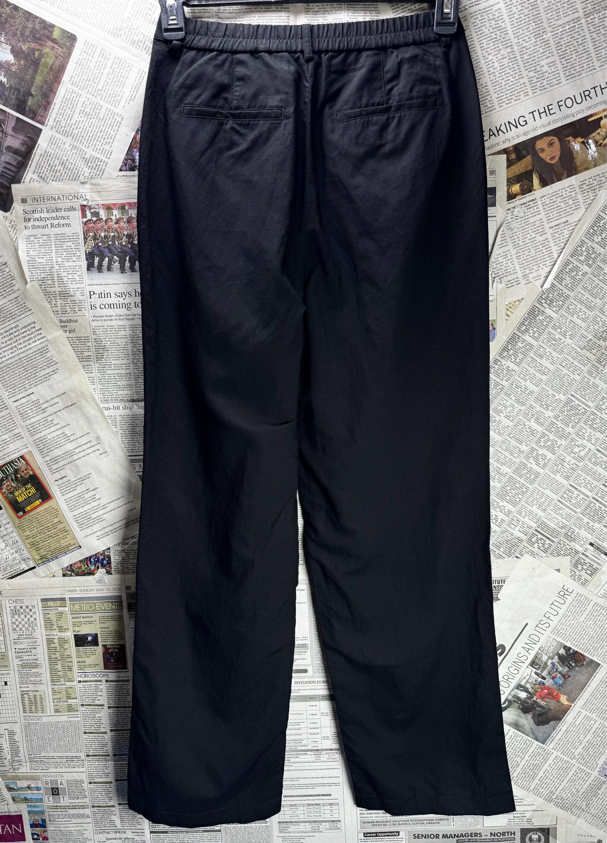 Uniqlo® Waist: 26" to 28" | Black | Trousers | Viscose-Linen-Polyester | M4 - 2824 - Genuine Maal