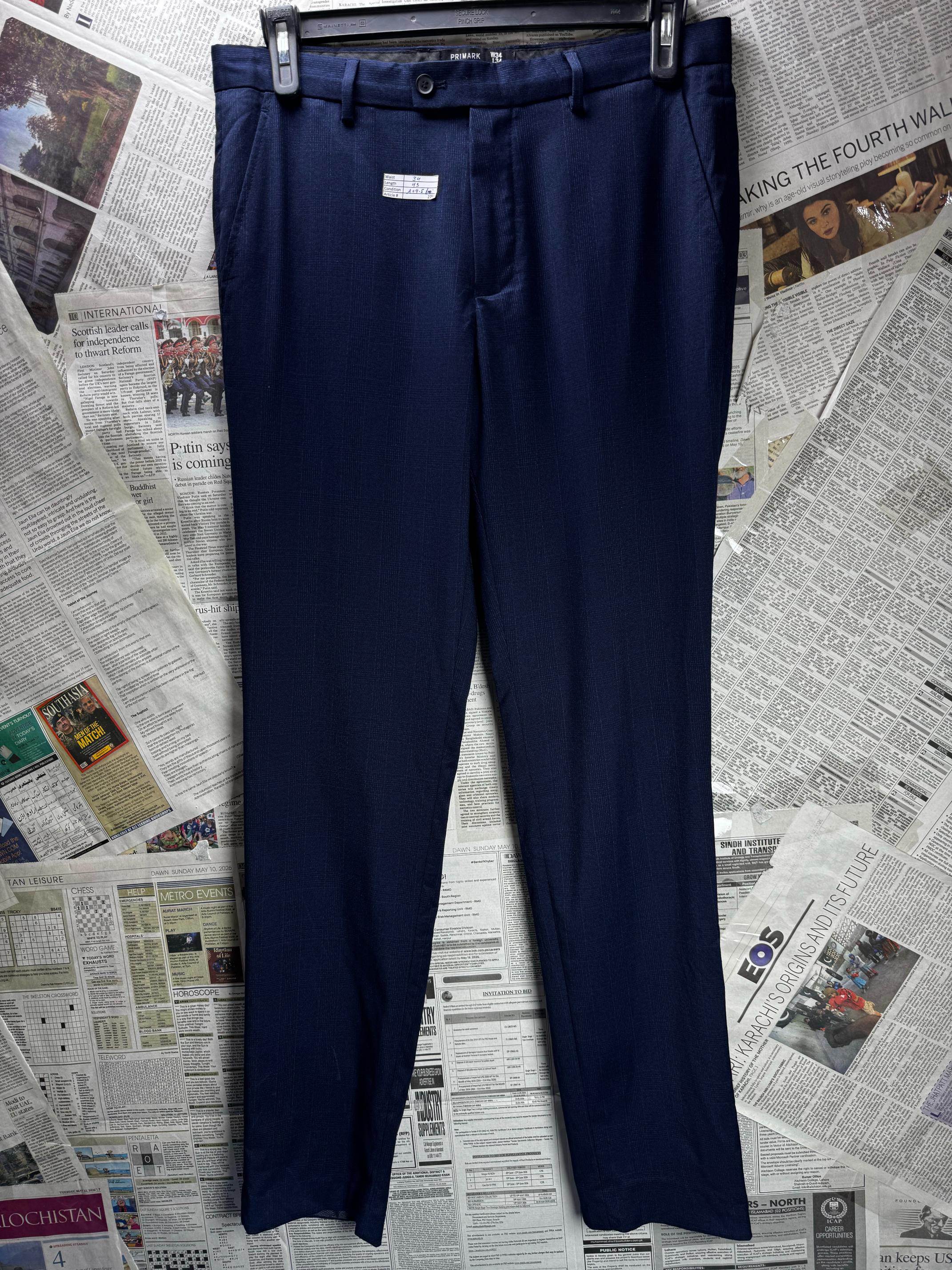 Primark® Waist: 34" | Navy Blue | Dress Pants | Poly-Viscose-Elastane | M4 - 2795 - Genuine Maal