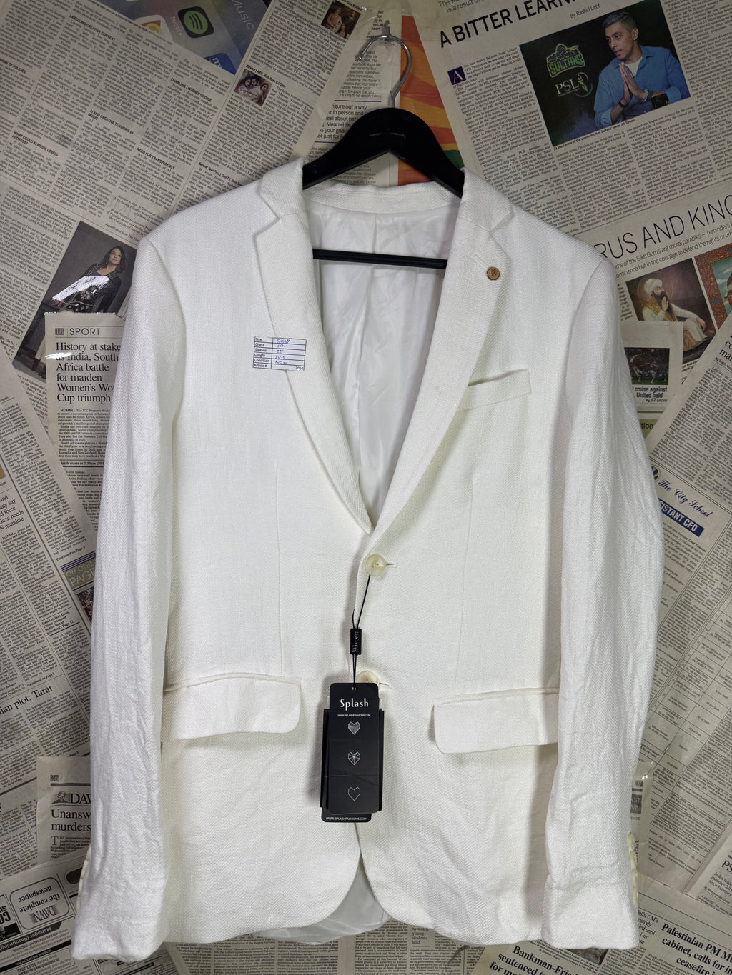 Splash® Small | Chest: 19" | White | Coat | 100% Linen | 2054 - Genuine Maal