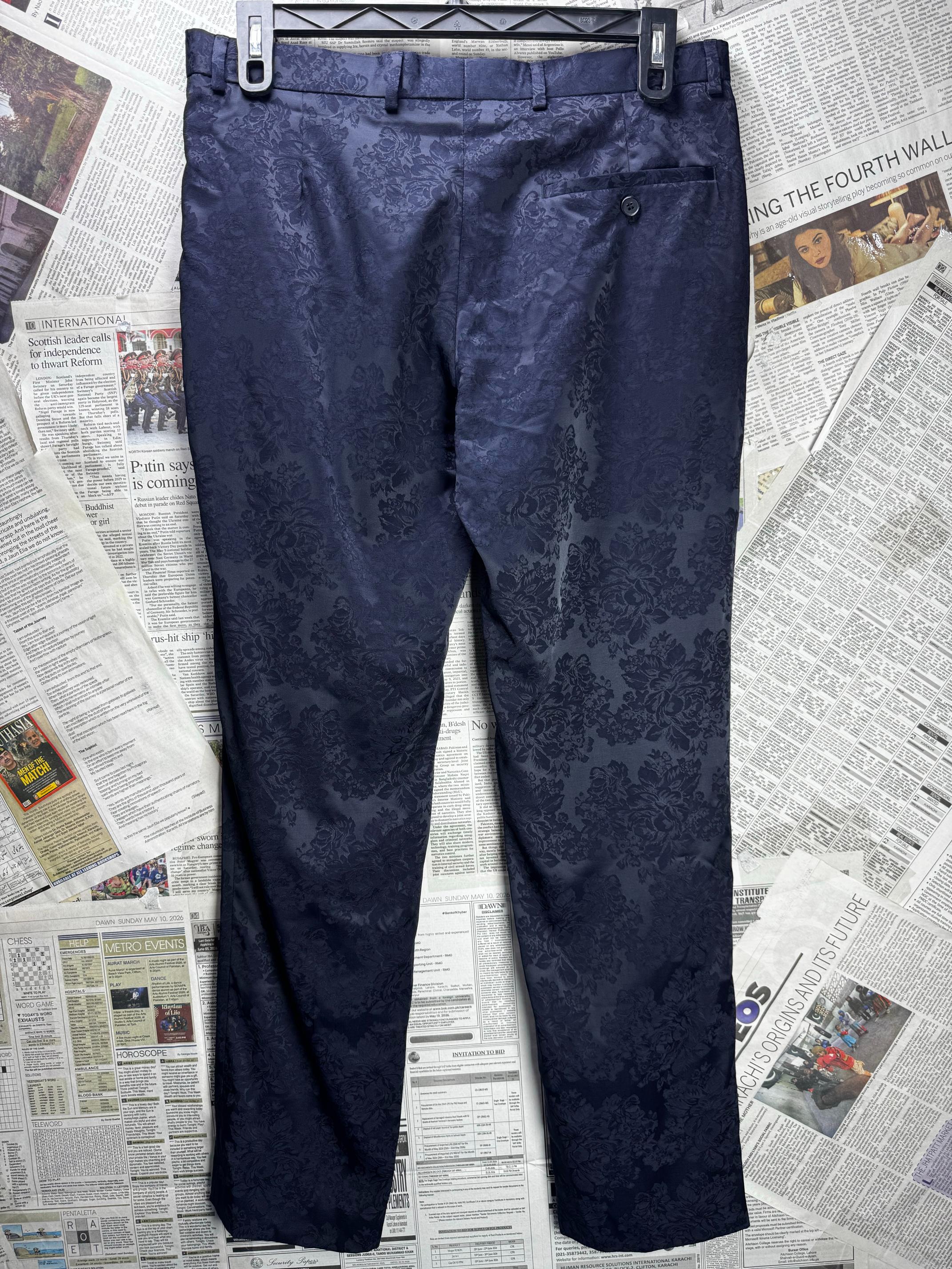 ® Waist: 34" | FLoral Blue | Regular Fit Pants | Poly-Viscose | M4 - 2797 - Genuine Maal