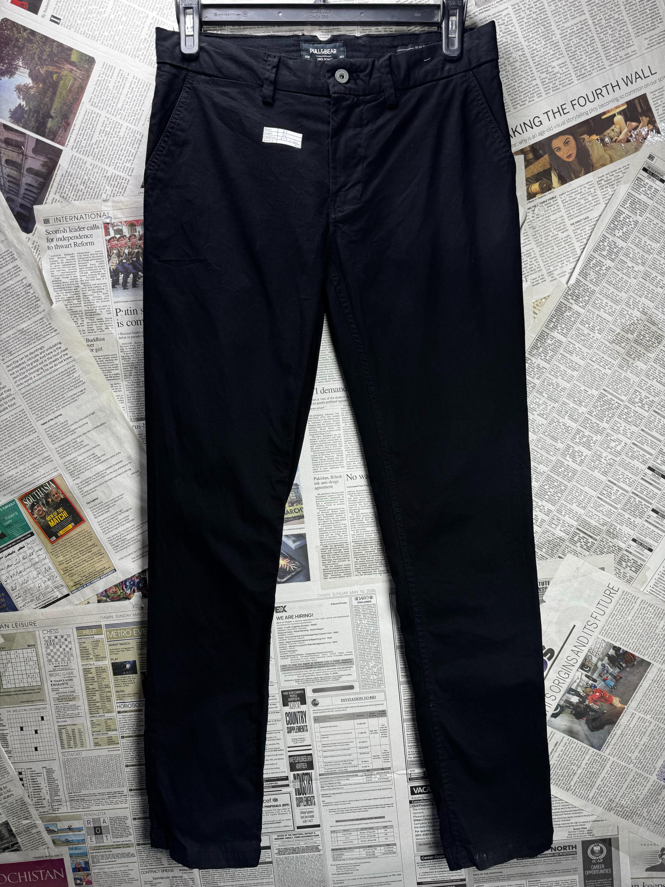 Pull & Bear® Waist: 32" | Black | Chino Pants | Cotton-Elastane | M4 - 3123 - Genuine Maal