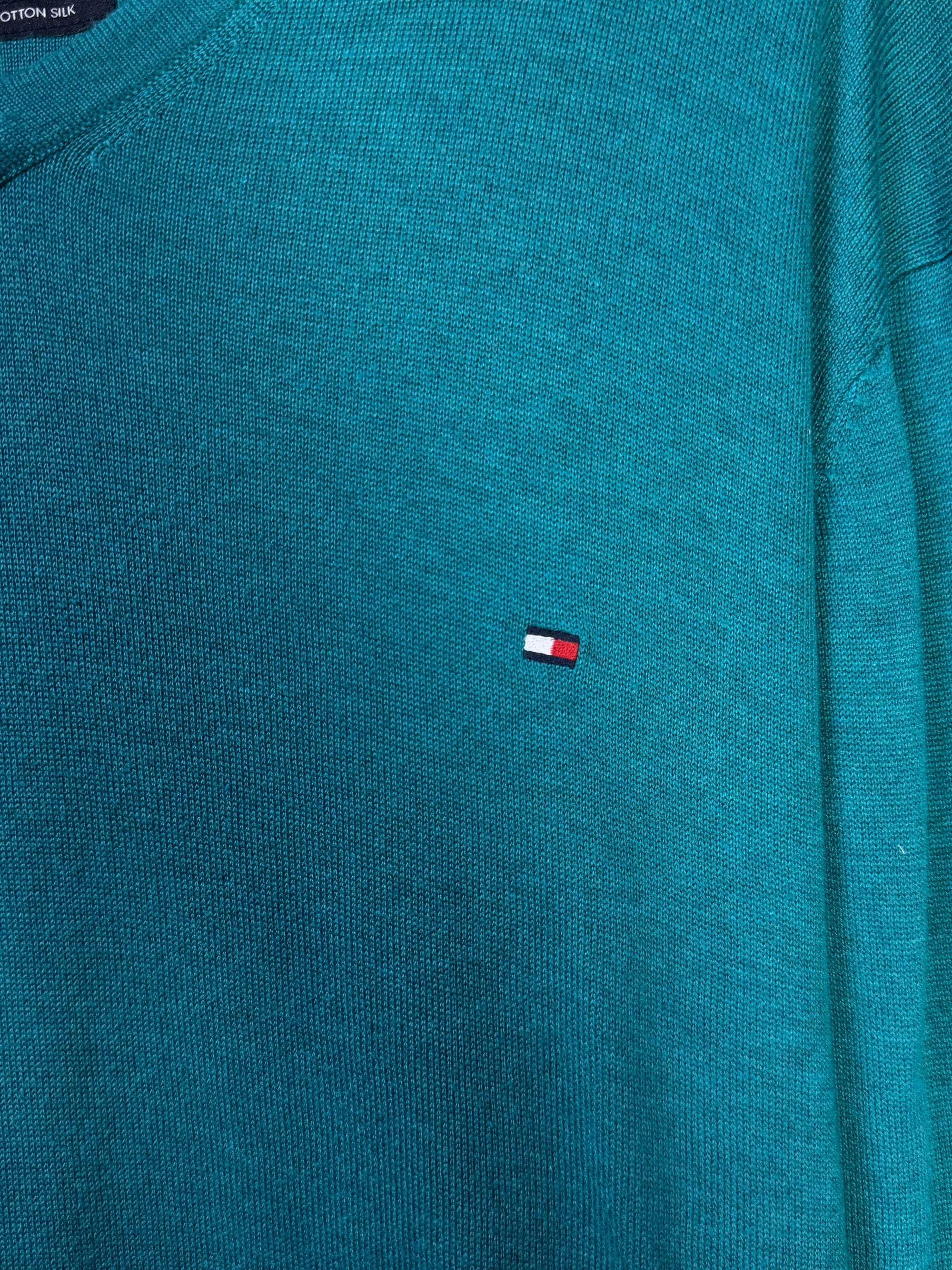 T*mmy Hilfiger® Large | Chest: 23.5" | Cyan | Sweater | Cotton - Silk Blend | 2228 - Genuine Maal