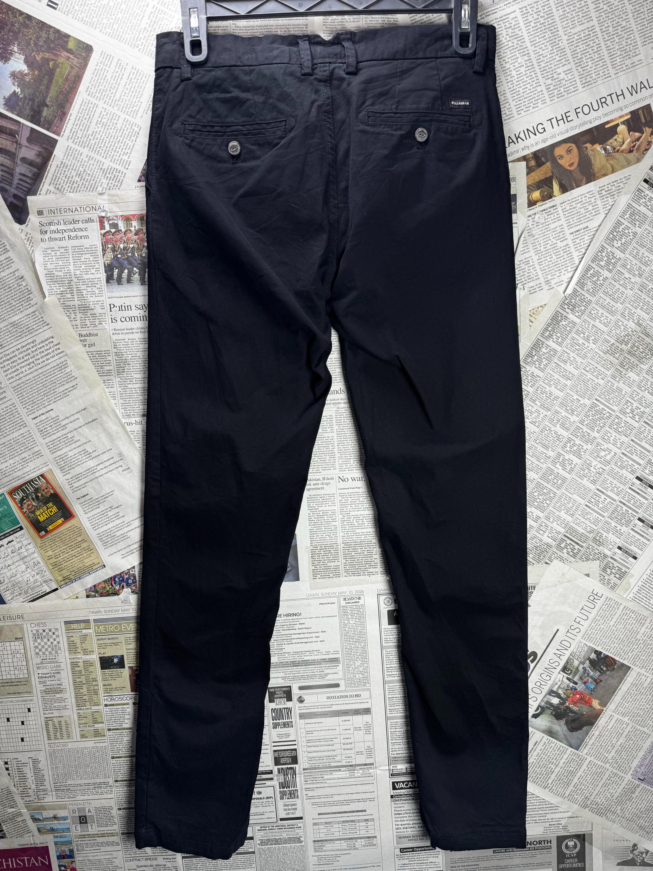Pull & Bear® Waist: 32" | Black | Chino Pants | Cotton-Elastane | M4 - 3123 - Genuine Maal