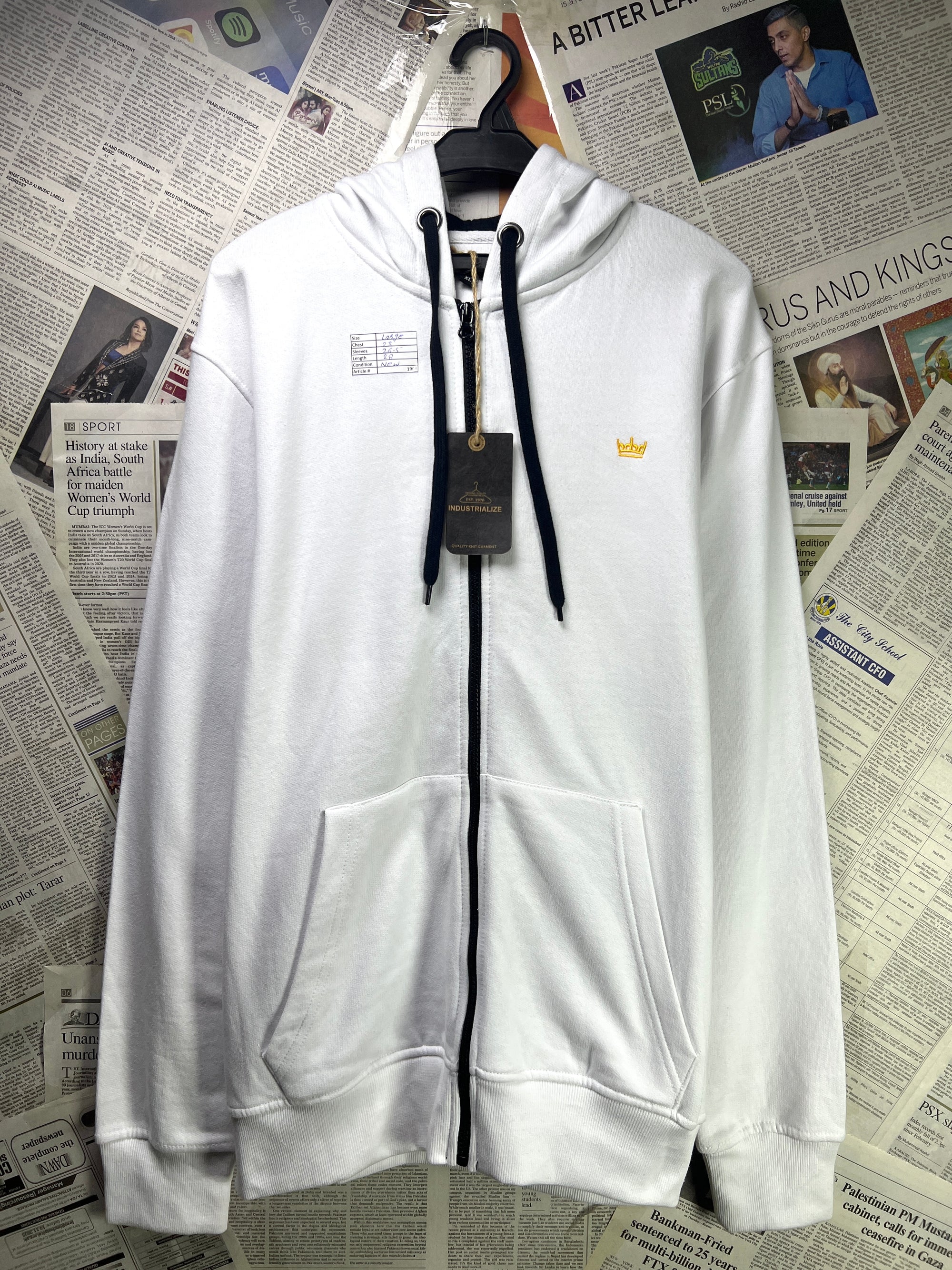 Industrialize® Large | Chest: 23" | White | Jacket with Hoodie | Light Fleece Lining | 1964 - Genuine Maal