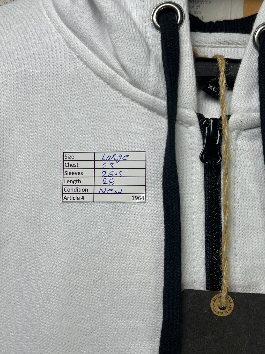 Industrialize® Large | Chest: 23" | White | Jacket with Hoodie | Light Fleece Lining | 1964 - Genuine Maal