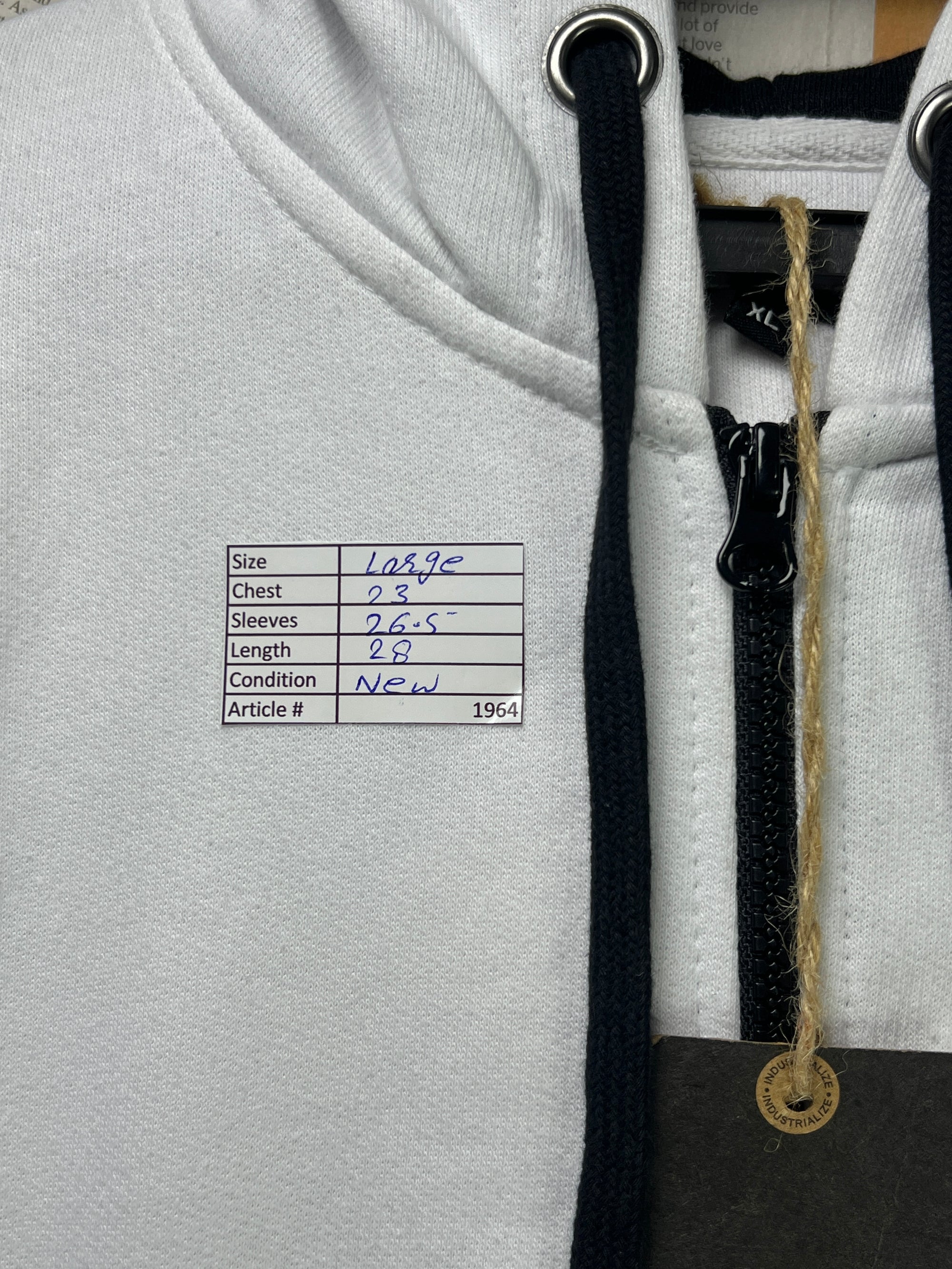 Industrialize® Large | Chest: 23" | White | Jacket with Hoodie | Light Fleece Lining | 1964 - Genuine Maal