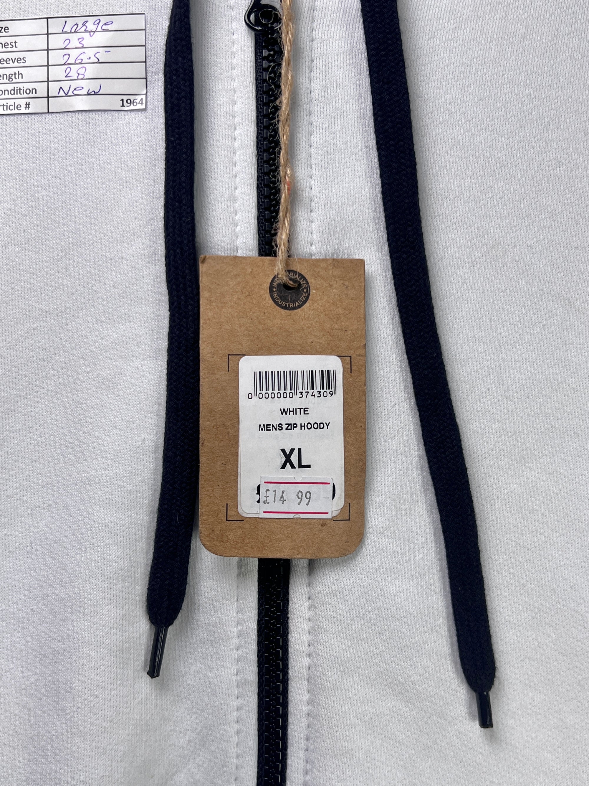 Industrialize® Large | Chest: 23" | White | Jacket with Hoodie | Light Fleece Lining | 1964 - Genuine Maal