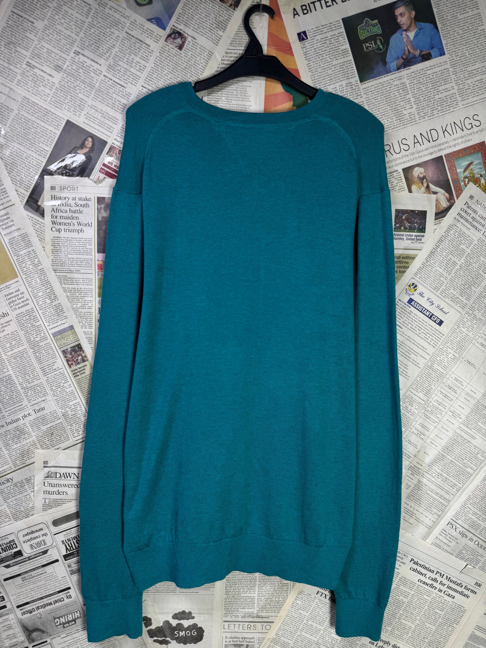 T*mmy Hilfiger® Large | Chest: 23.5" | Cyan | Sweater | Cotton - Silk Blend | 2228 - Genuine Maal